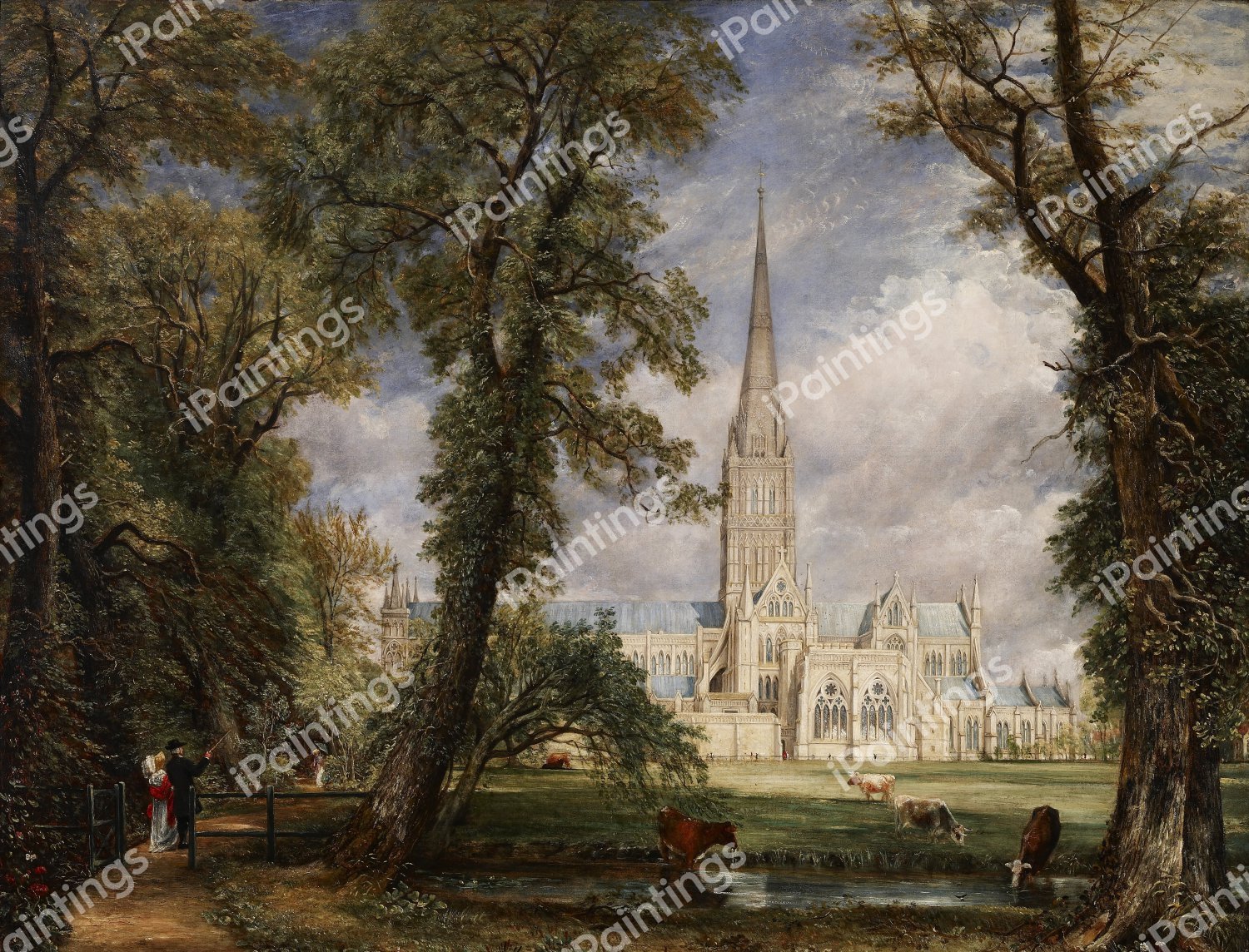 The Salisbury Cathedral from the Bishop's Grounds. The painting by John Constable