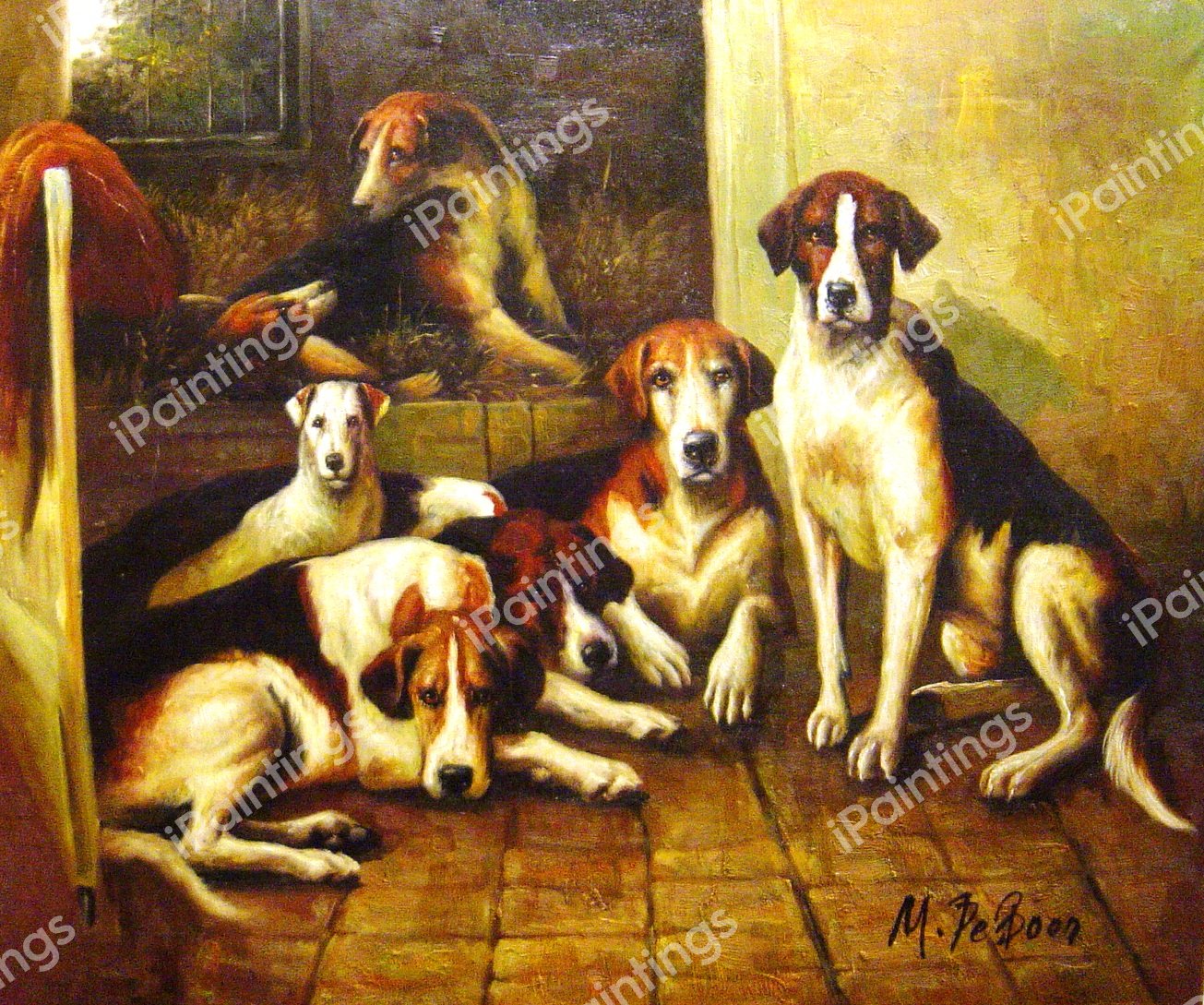Hours Of Idleness - Foxhounds And A Terrier In A Kennel. The painting by John Emms