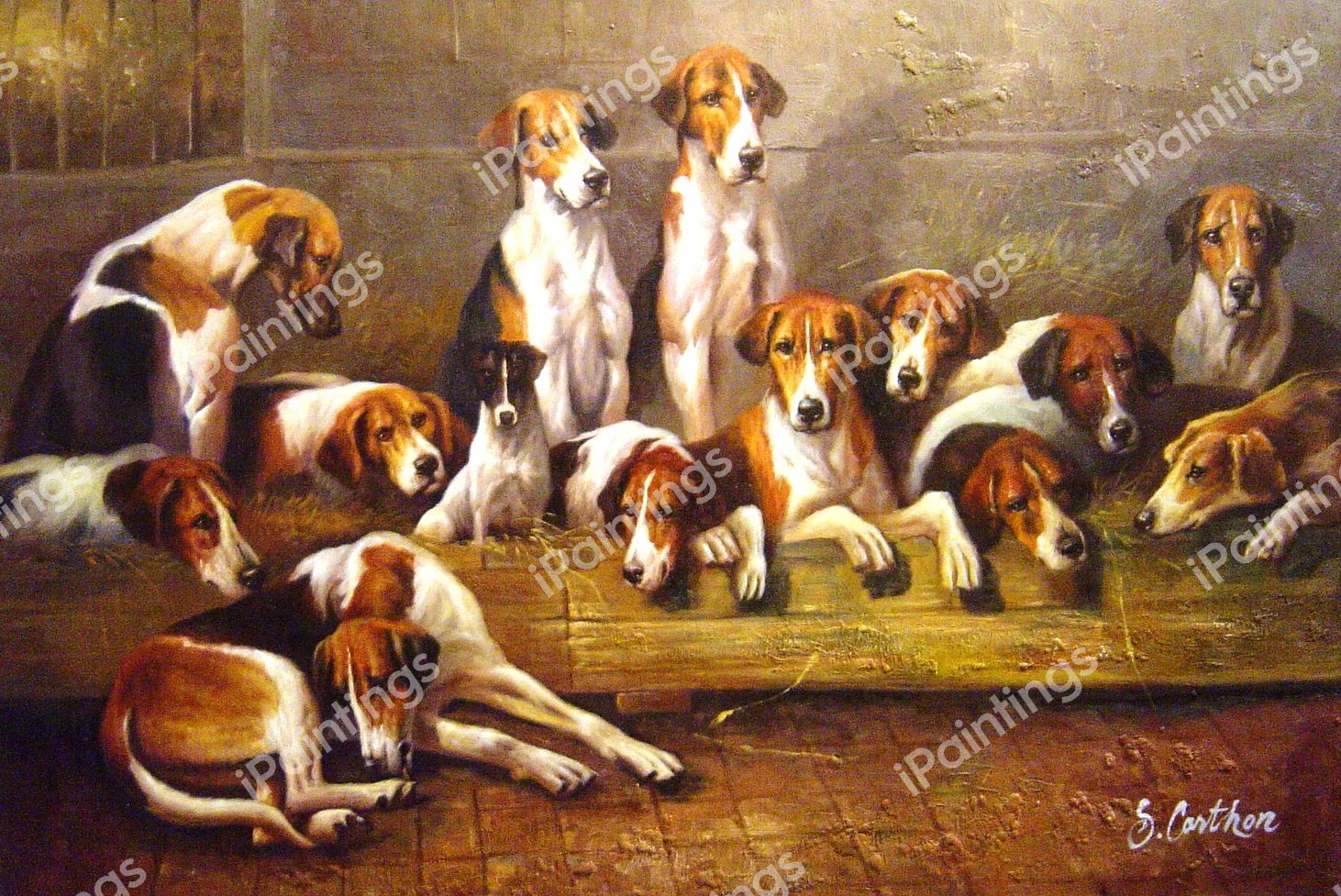 New Forest Foxhounds. The painting by John Emms