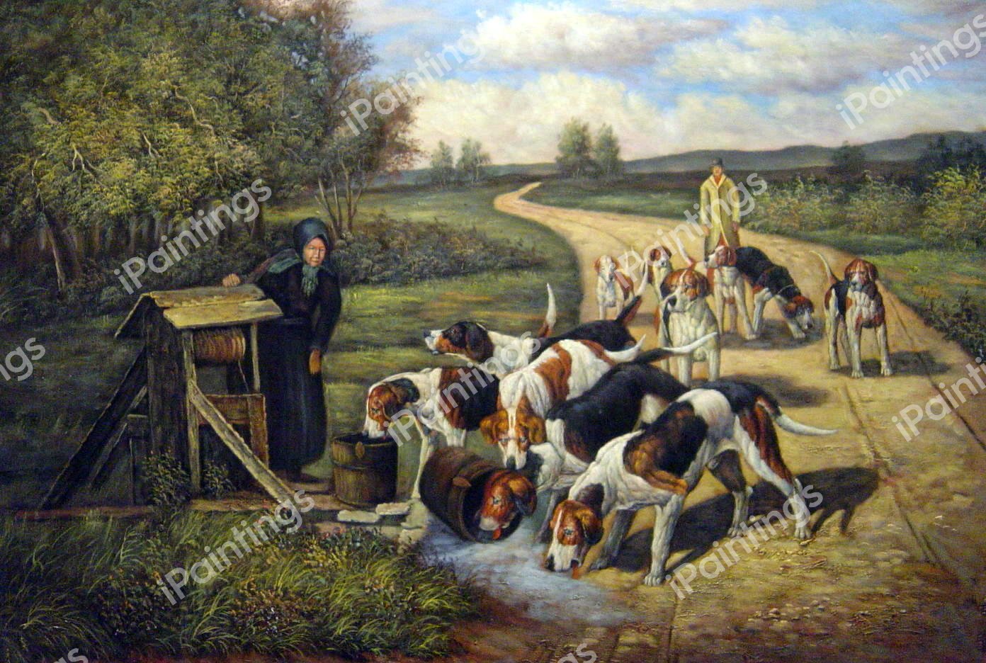 Rough Journey With Foxhounds. The painting by John Emms