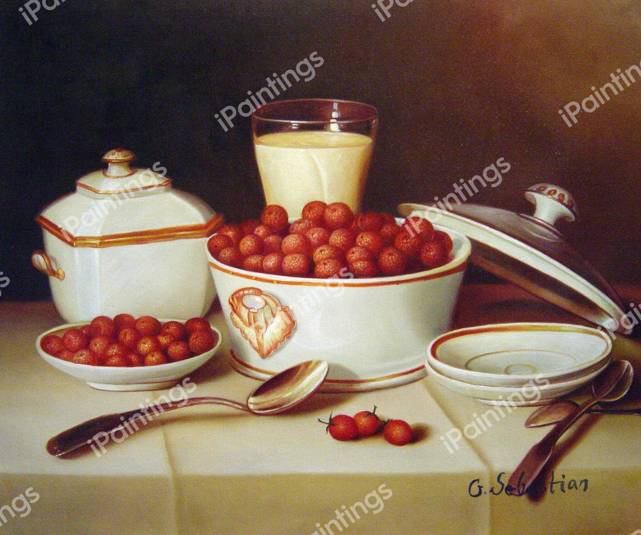 Strawberries And Cream. The painting by John Francis