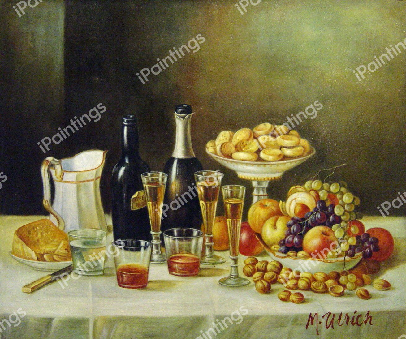 Wine, Cheese And Fruit. The painting by John Francis