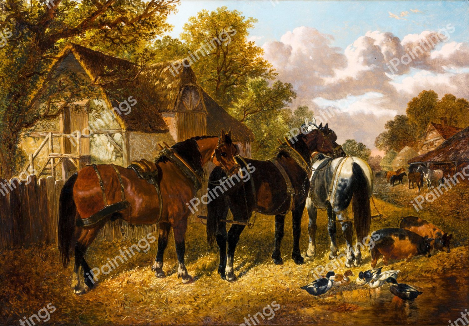 A Farmyard Scene. The painting by John Frederick Jr. Herring