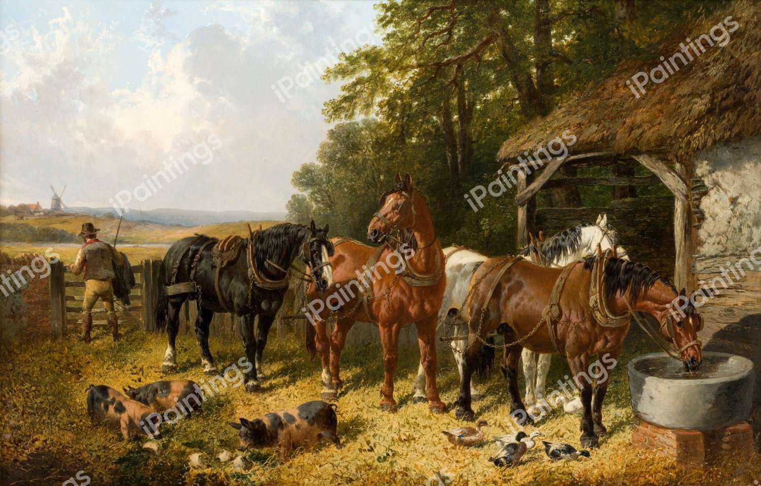 The End of a Long Day. The painting by John Frederick Jr. Herring