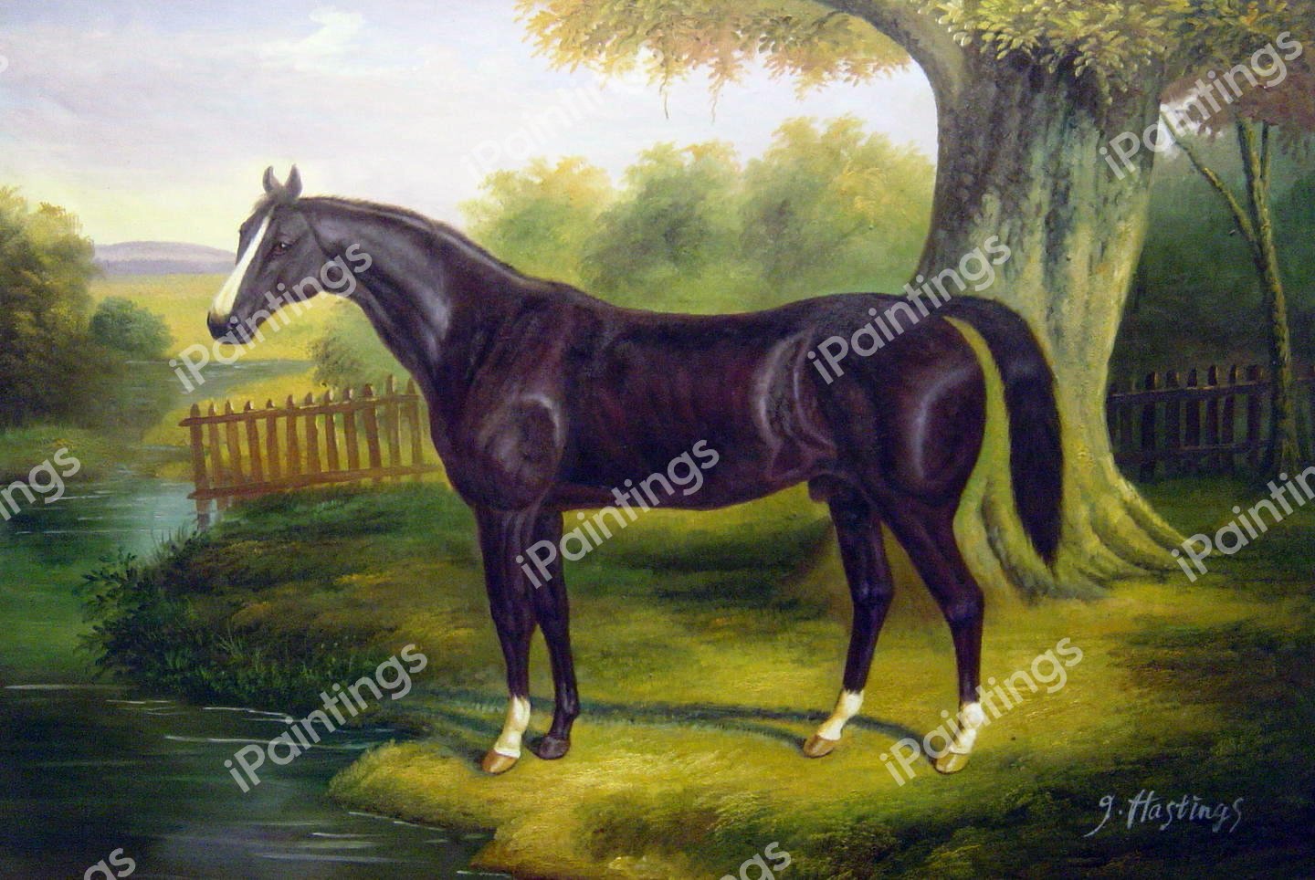 A Dark Hunter In A River Landscape. The painting by John Frederick Sr. Herring