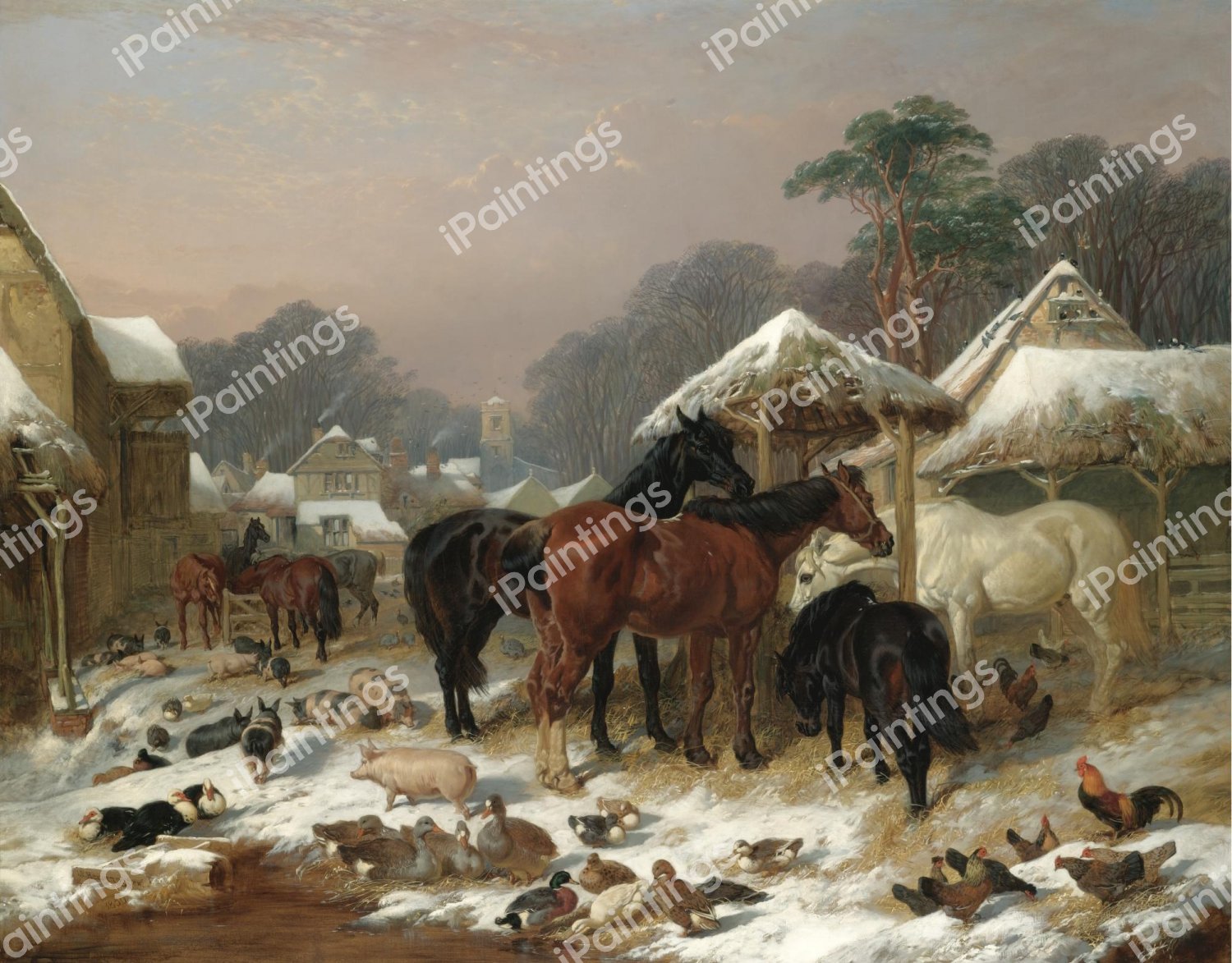 The Farmyard in Winter. The painting by John Frederick Sr. Herring