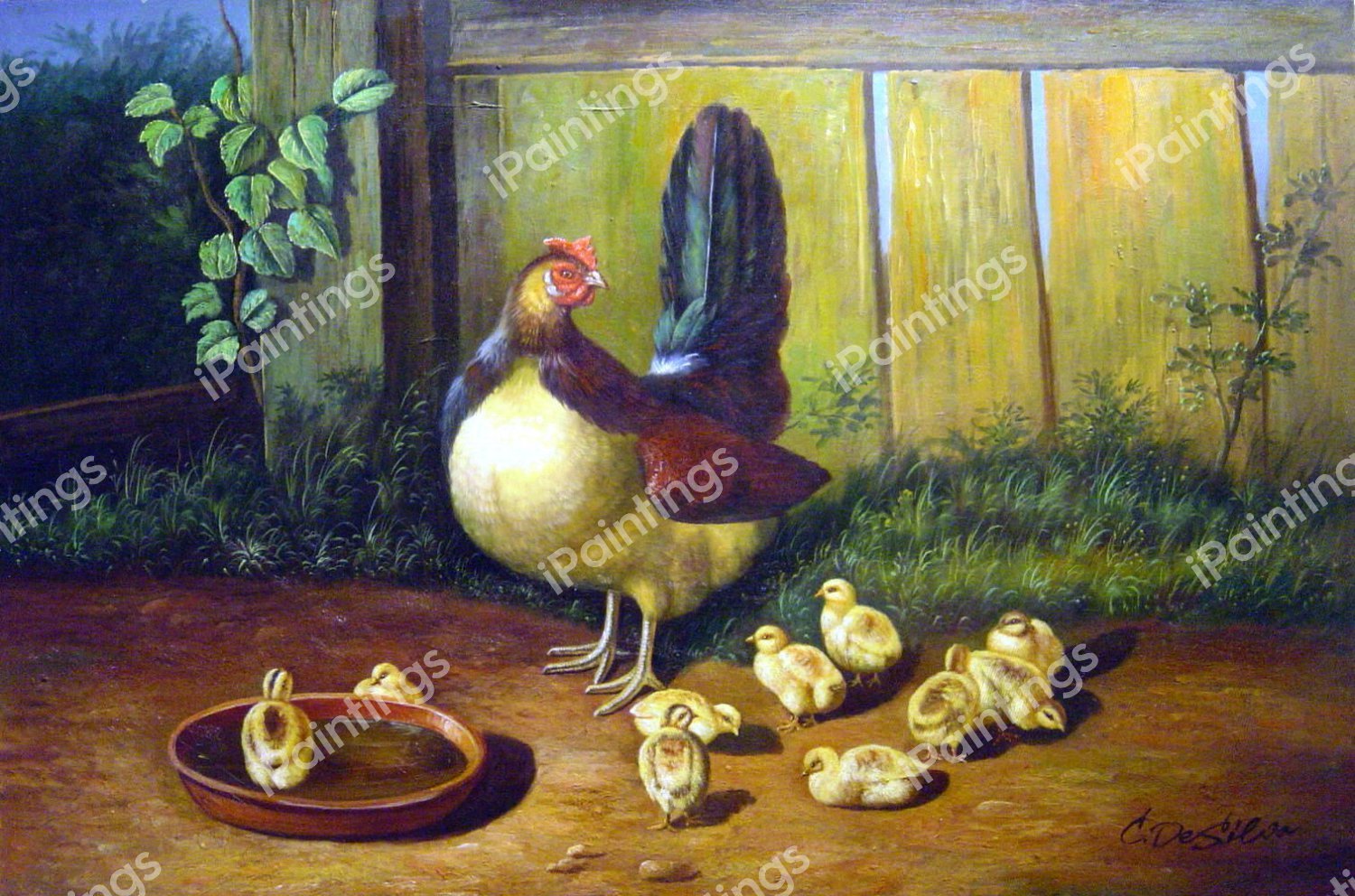 The Proud Mother Hen And Chicks. The painting by John Frederick Sr. Herring