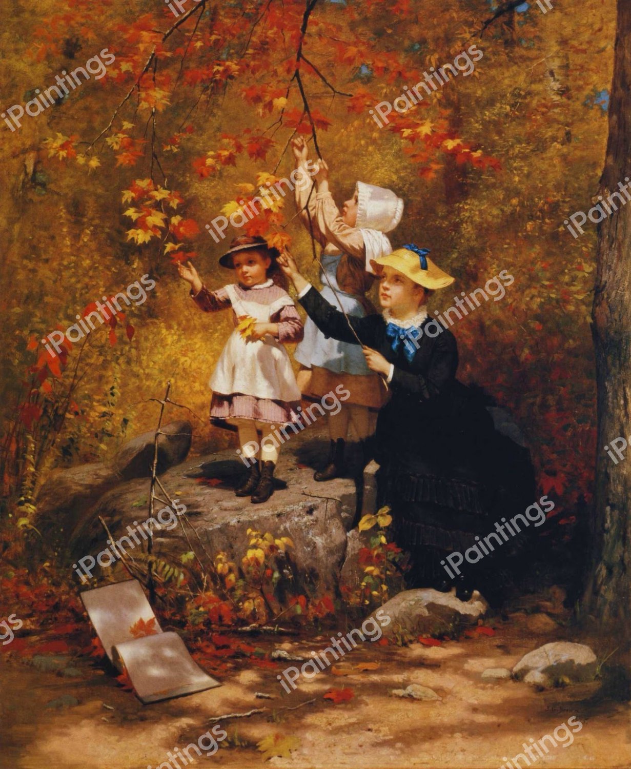 Gathering Autumn Leaves. The painting by John George Brown