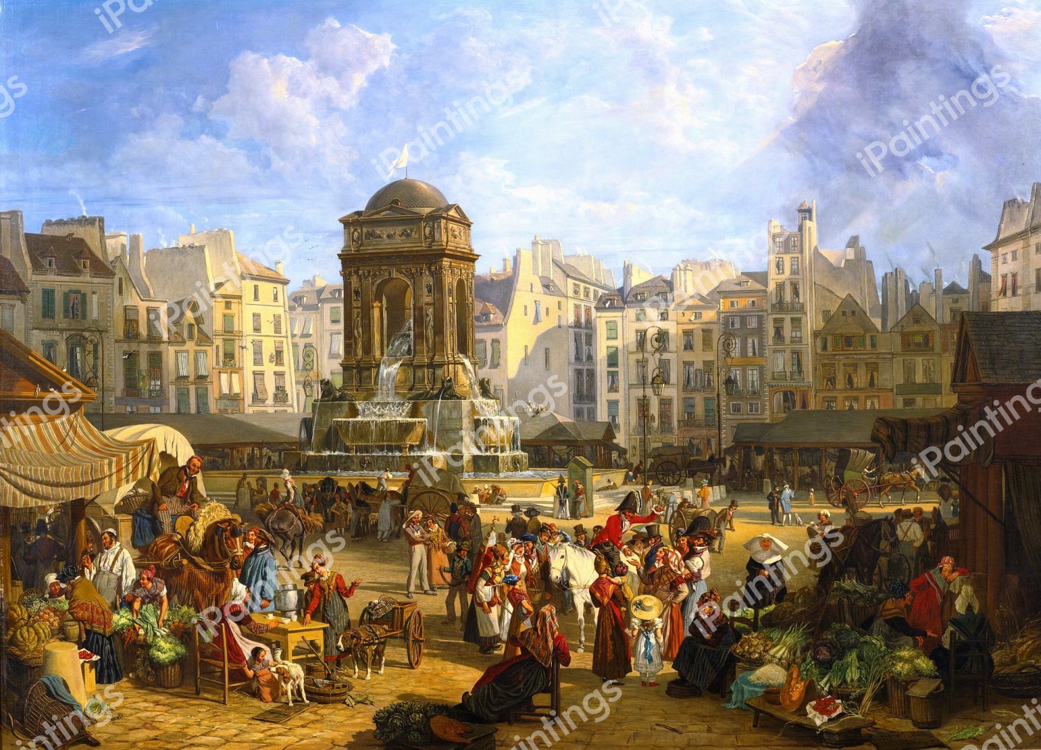 View of the Market and Fontaine des Innocents, Paris. The painting by John James Chalon