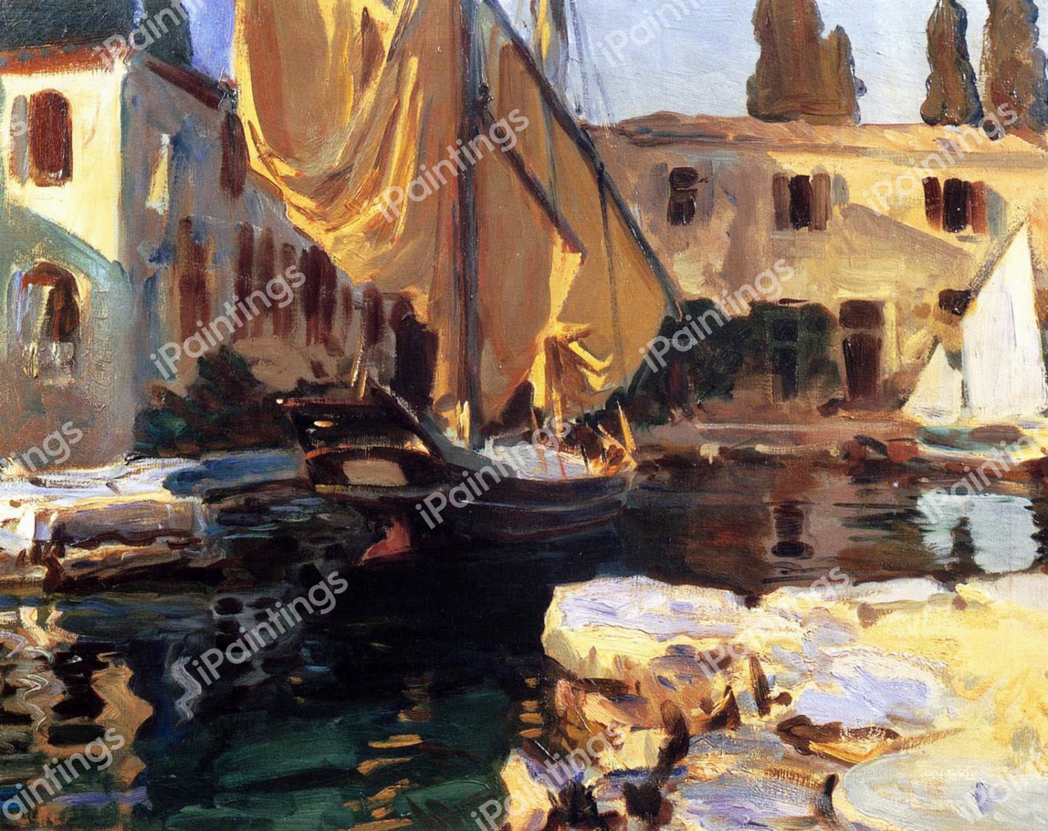 Boat with a Golden Sail. The painting by John Singer Sargent