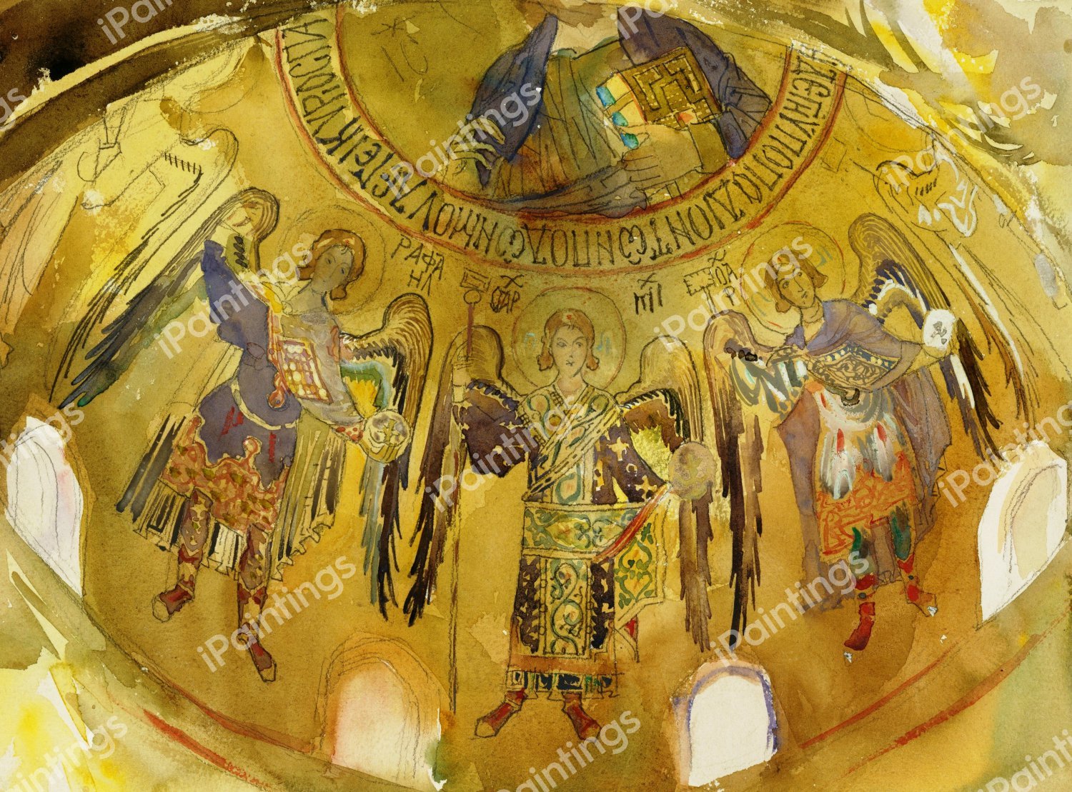 Angels, Mosaic, Palatine Chapel, Palermo. The painting by John Singer Sargent