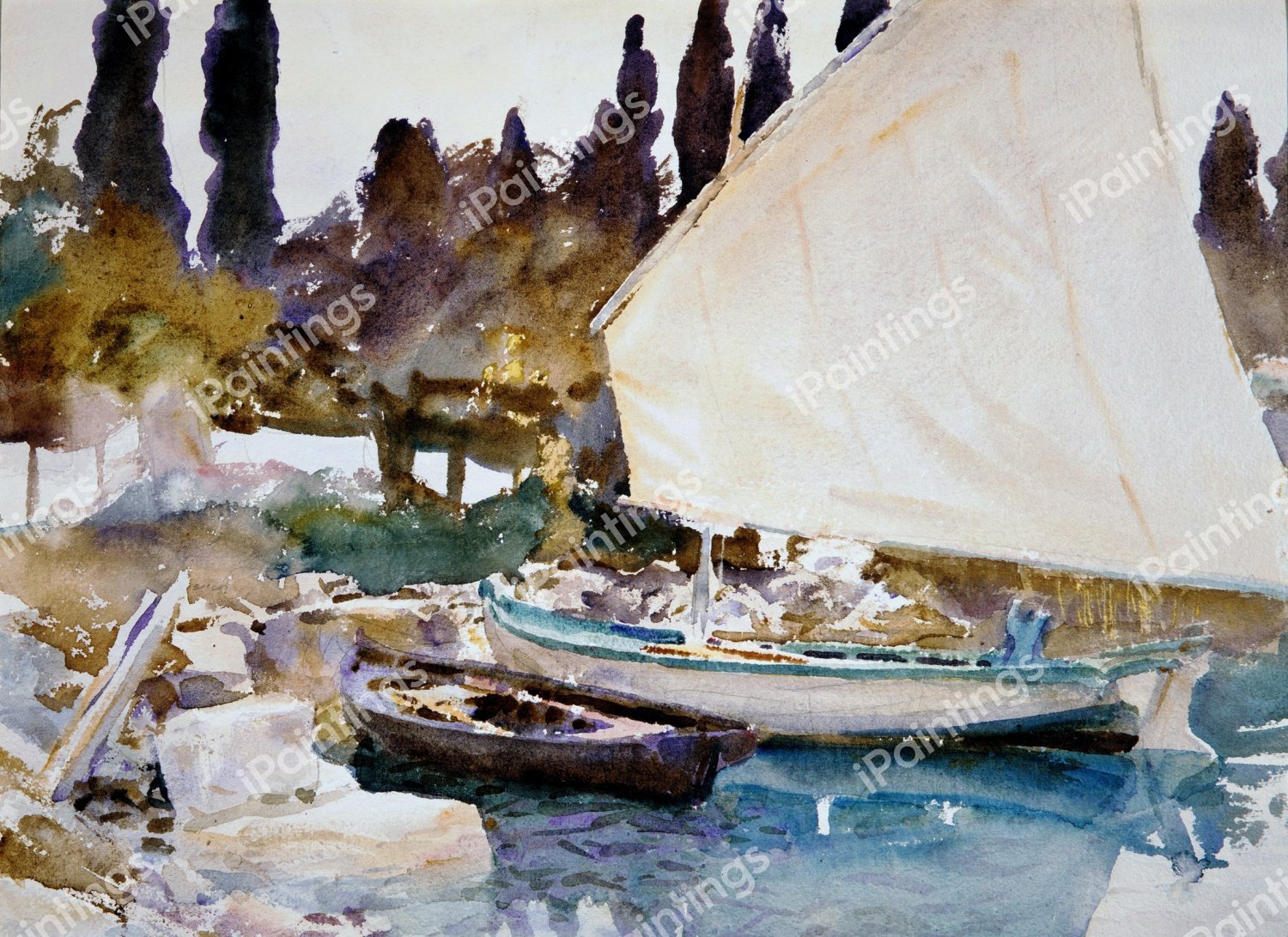 Boats. The painting by John Singer Sargent