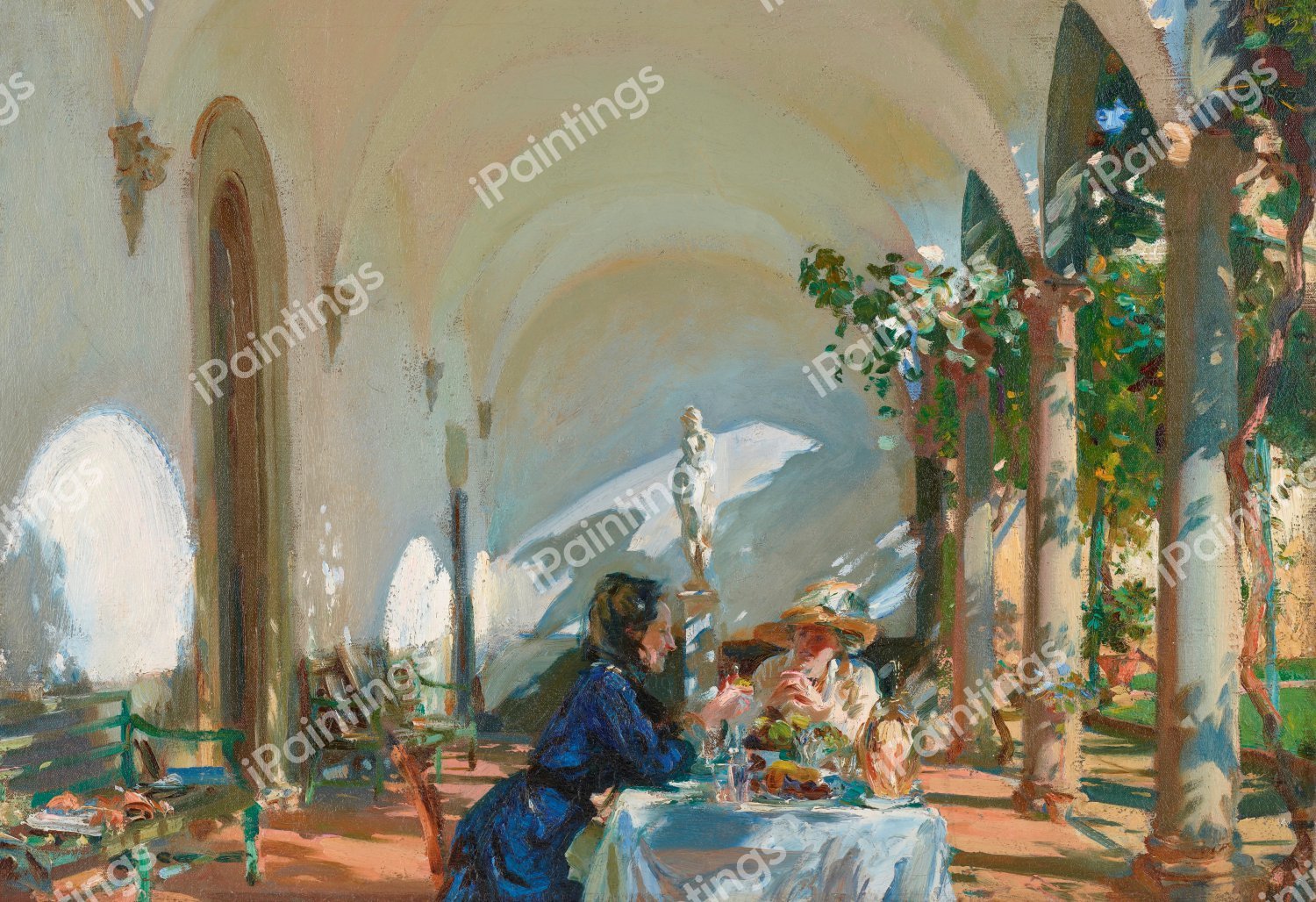 Breakfast in the Loggia. The painting by John Singer Sargent