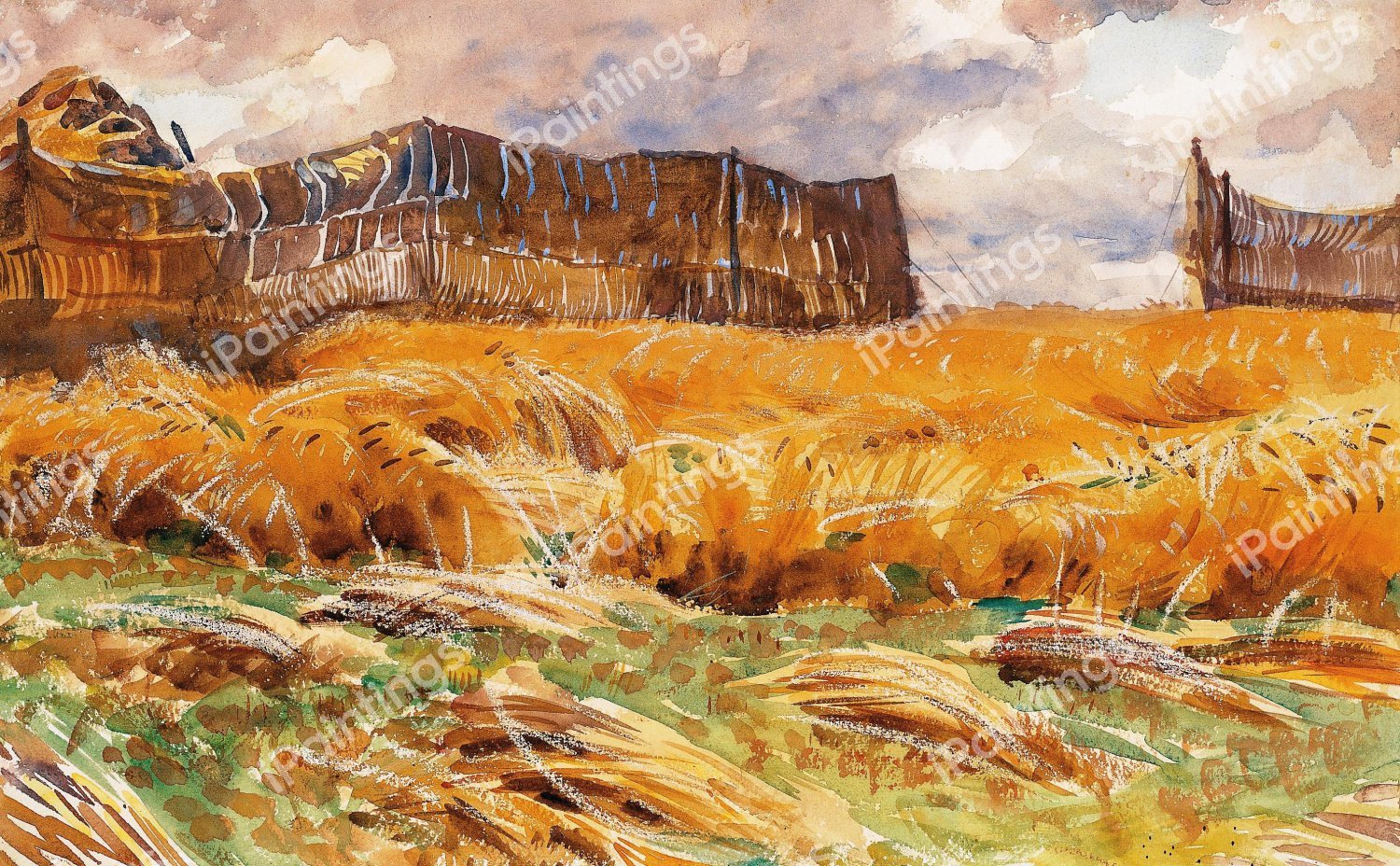 Camouflaged Field in France. The painting by John Singer Sargent