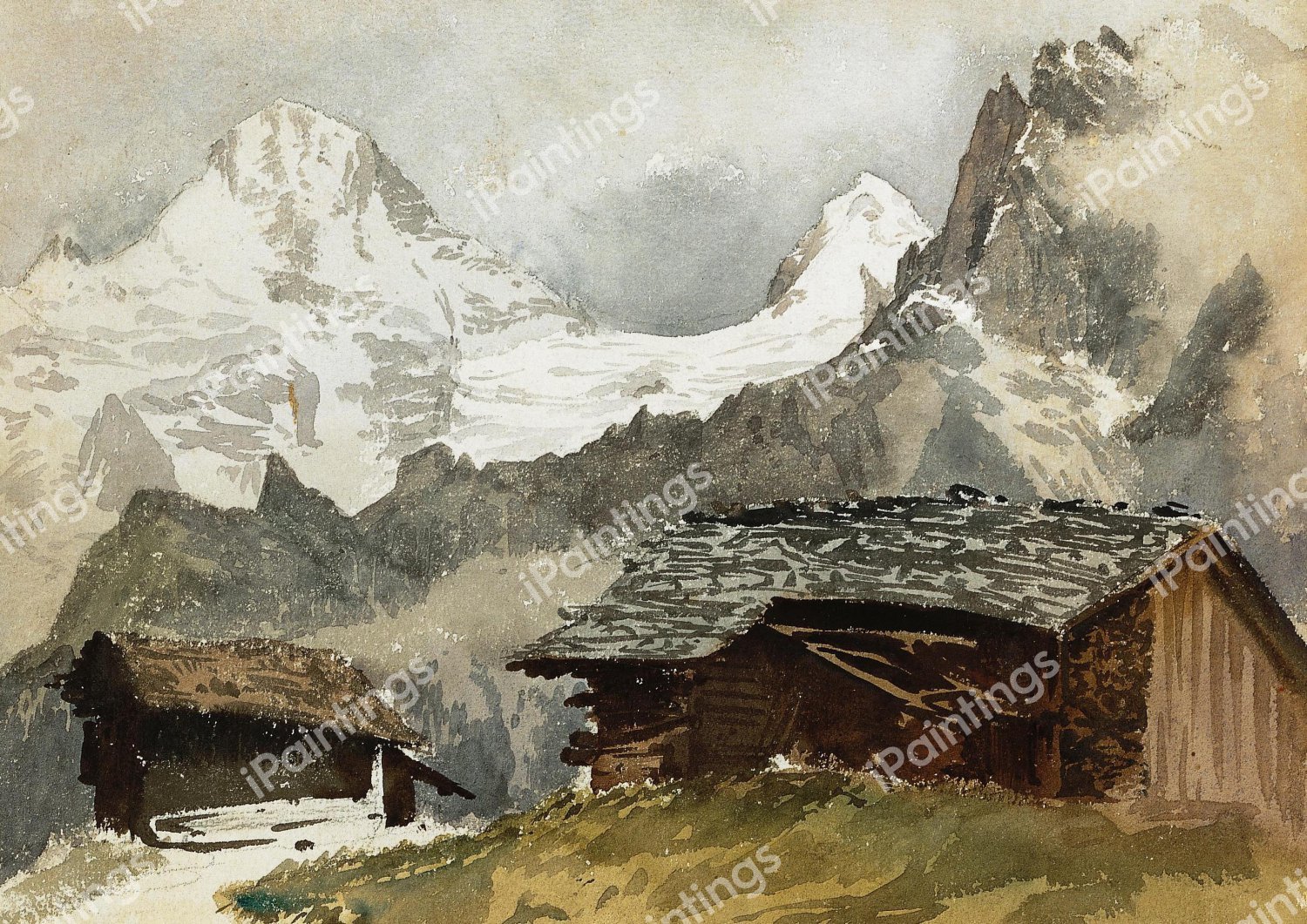 Chalets, Breithorn, Murren. The painting by John Singer Sargent