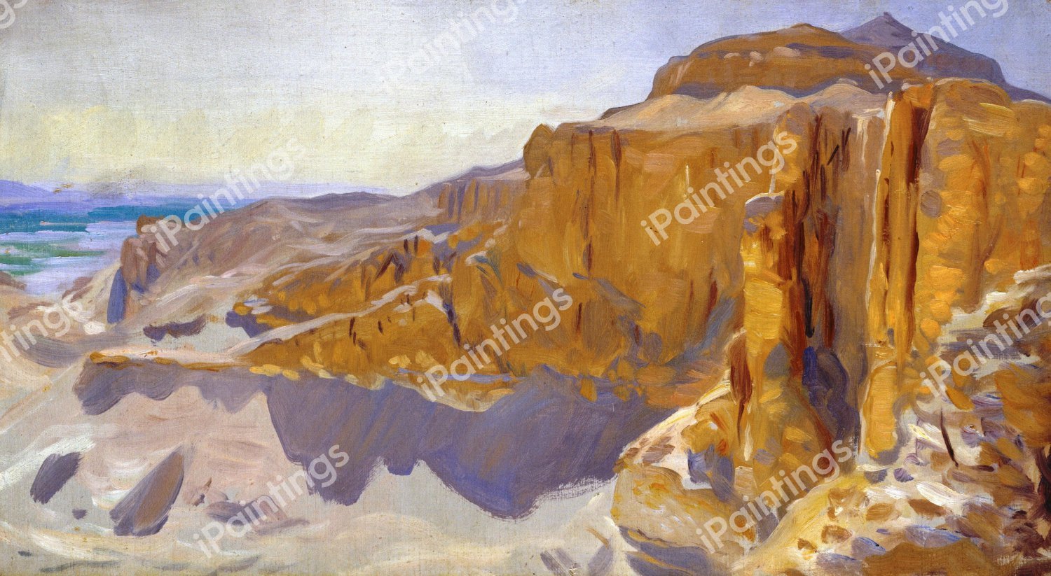 Cliffs at Deir el Bahri, Egypt. The painting by John Singer Sargent