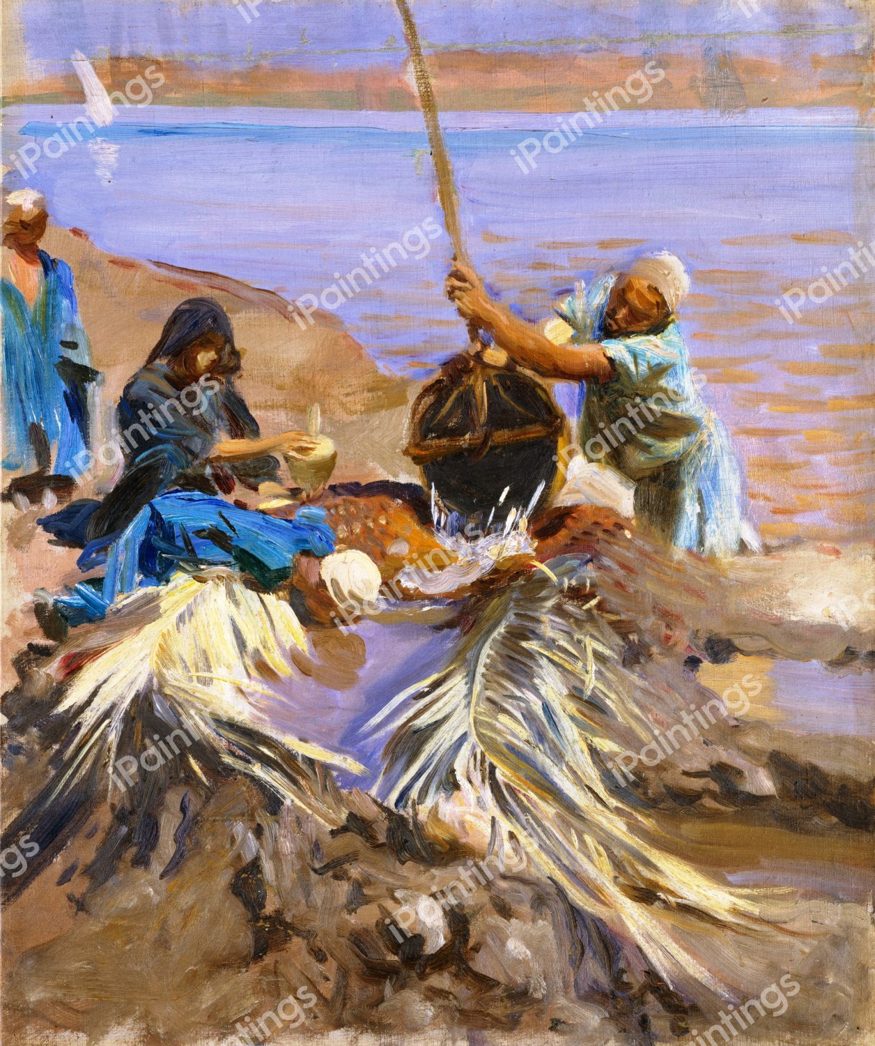 Egyptians Raising Water from the Nile. The painting by John Singer Sargent