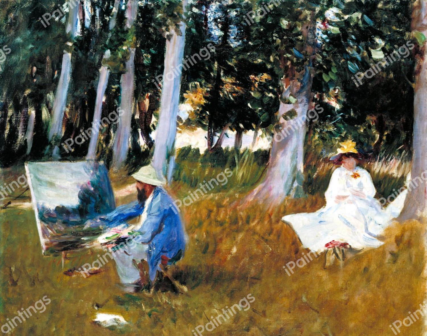 Monet Painting by the Edge of a Wood. The painting by John Singer Sargent