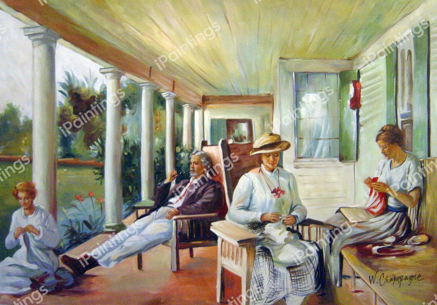On the Verandah (Ironbound Island, Maine). The painting by John Singer Sargent