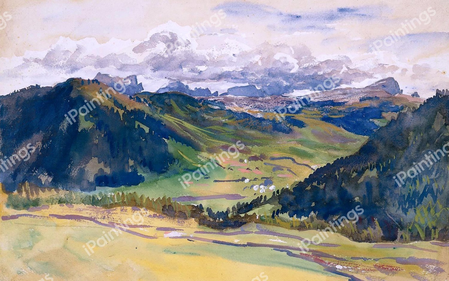 Open Valley, Dolomites. The painting by John Singer Sargent