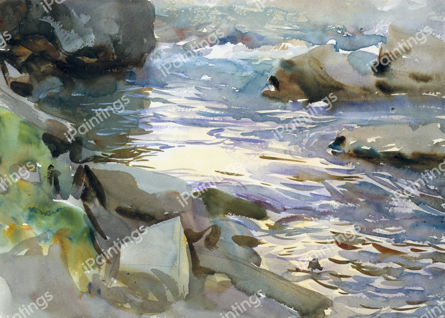 Stream and Rocks. The painting by John Singer Sargent