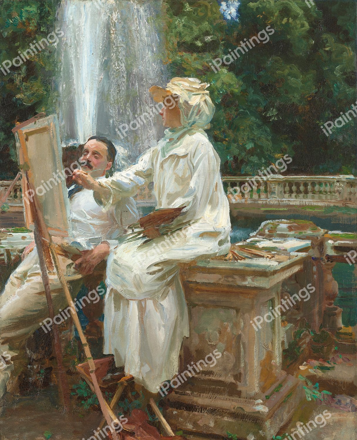 The Fountain, Villa Torlonia, Frascati, Italy. The painting by John Singer Sargent