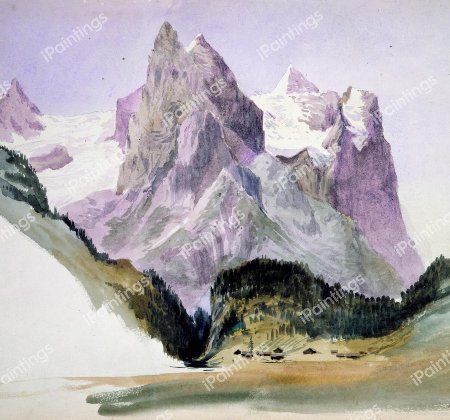 The Wellhorn and Wetterhorn from Brunig. The painting by John Singer Sargent