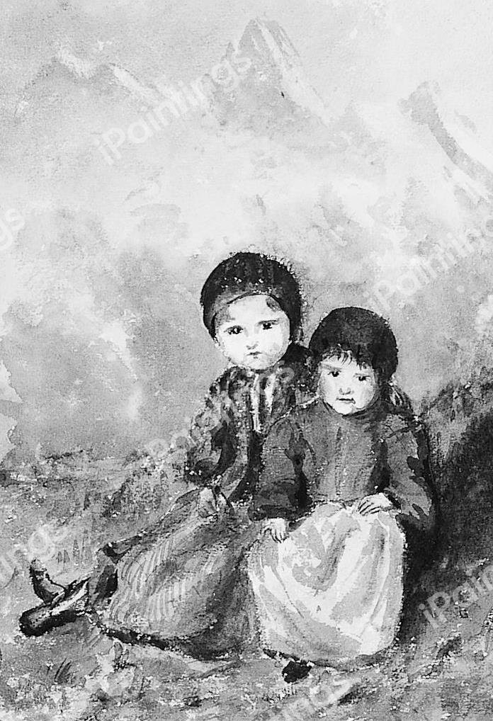 Two Children in Landscape, Murren. The painting by John Singer Sargent