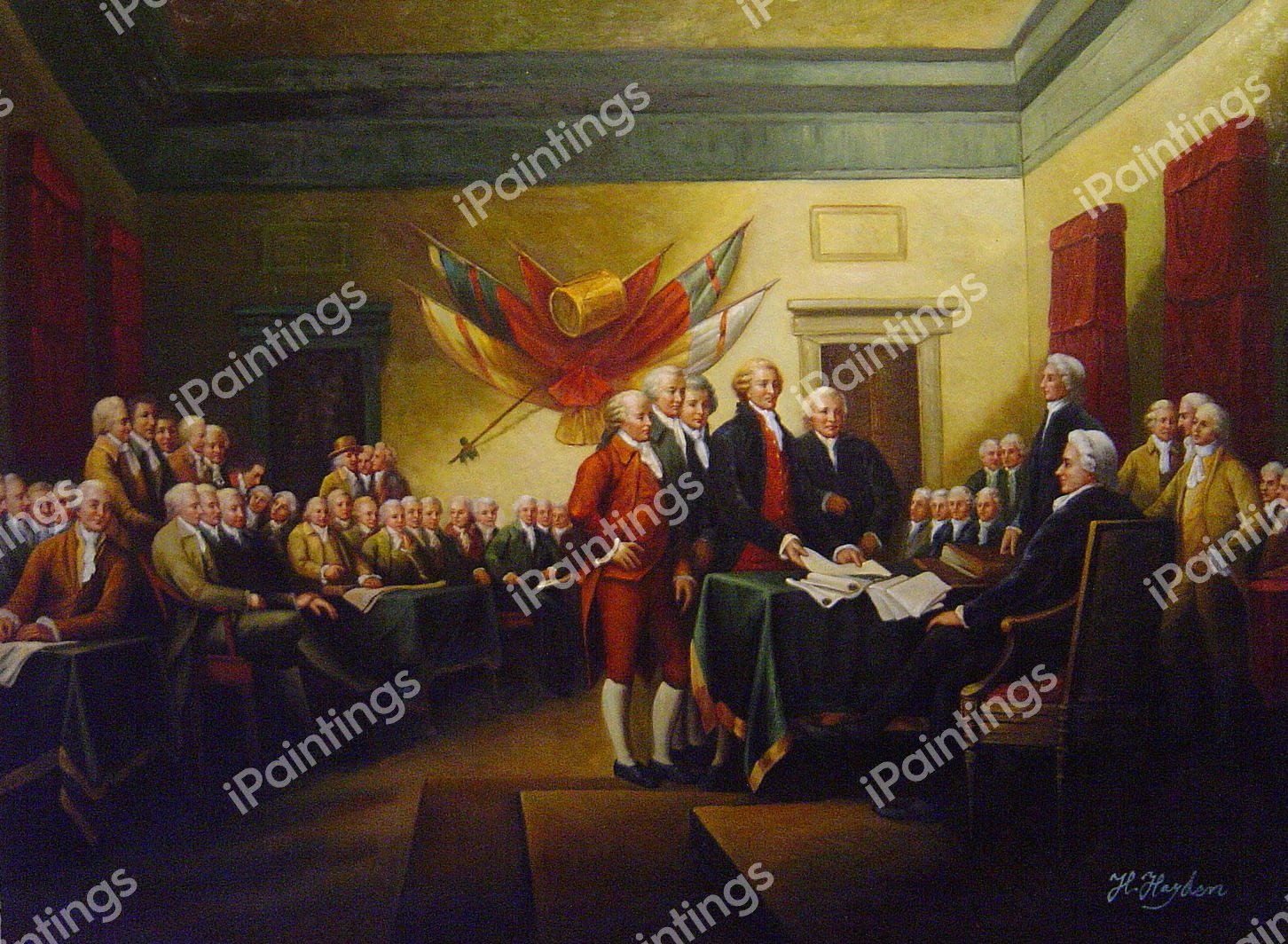 Eliteart-The Declaration of Independence by John Trumbull Oil Painting Reproduction Giclee Wall Art Canvas Prints-Framed Size:26x 36 