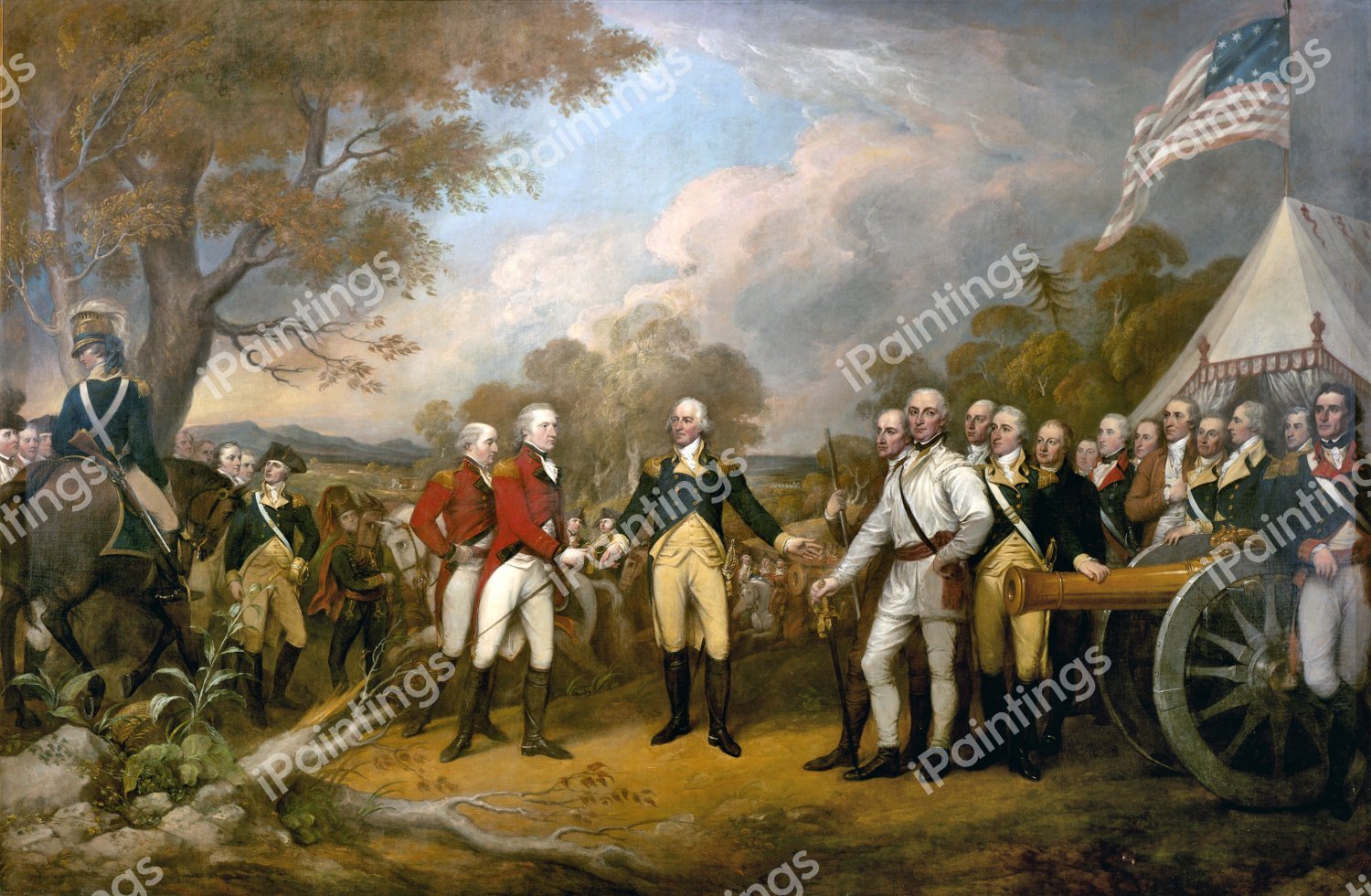 Surrender of General Burgoyne at Saratoga. The painting by John Trumbull