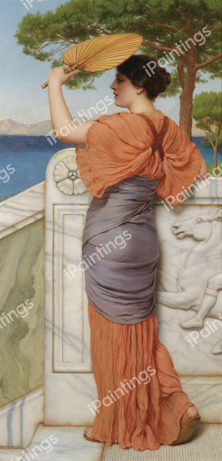 On the Balcony. The painting by John William Godward