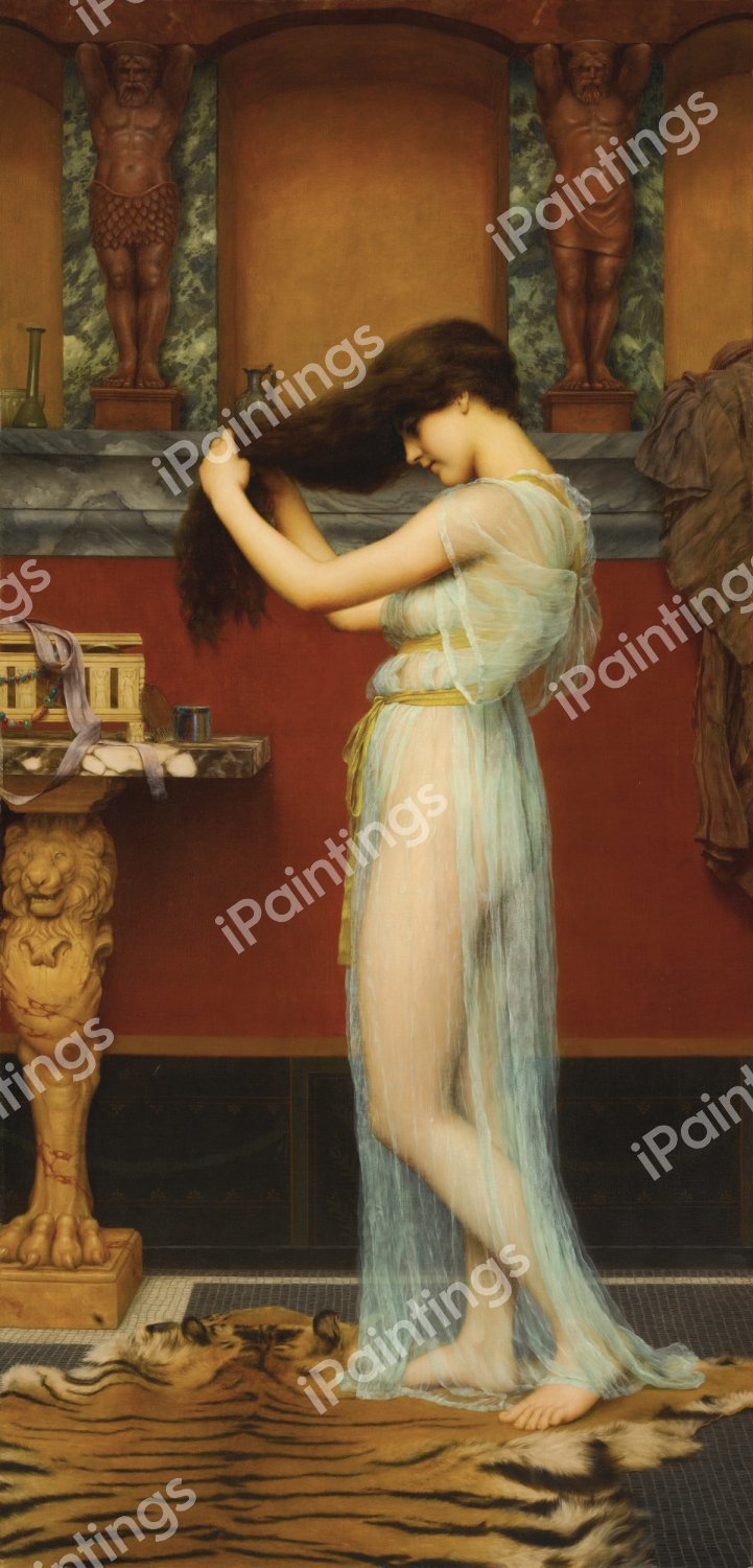 Preparing for the Bath. The painting by John William Godward