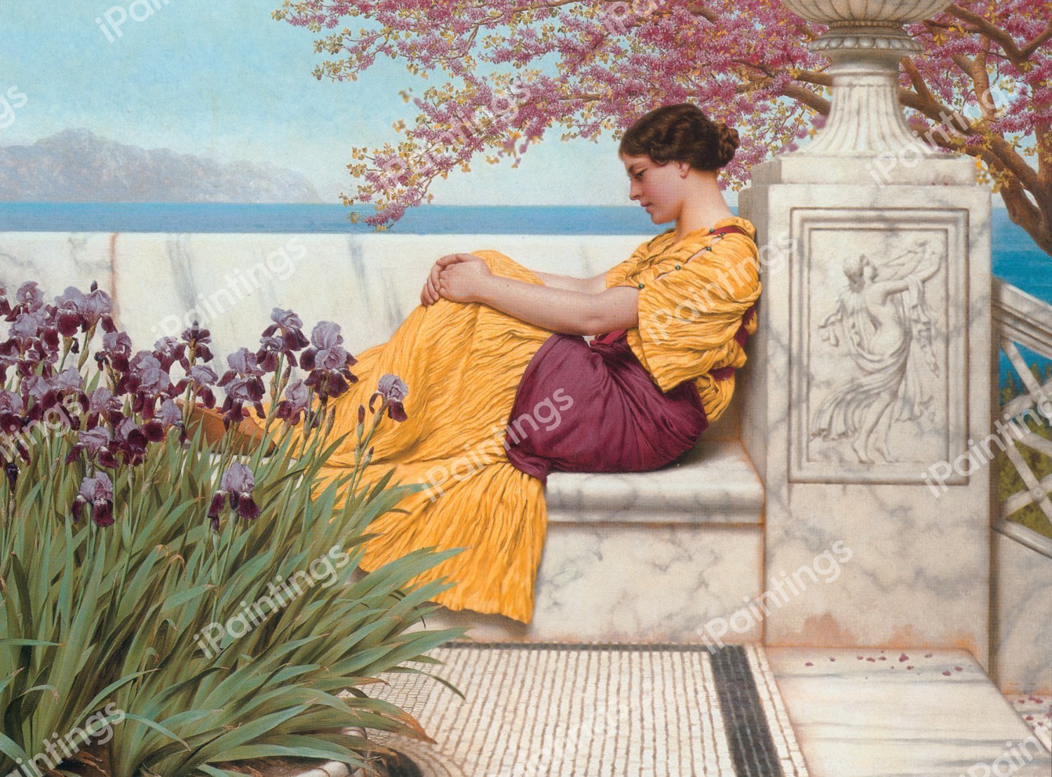 Sitting Under the Blossom that Hangs on the Bough. The painting by John William Godward