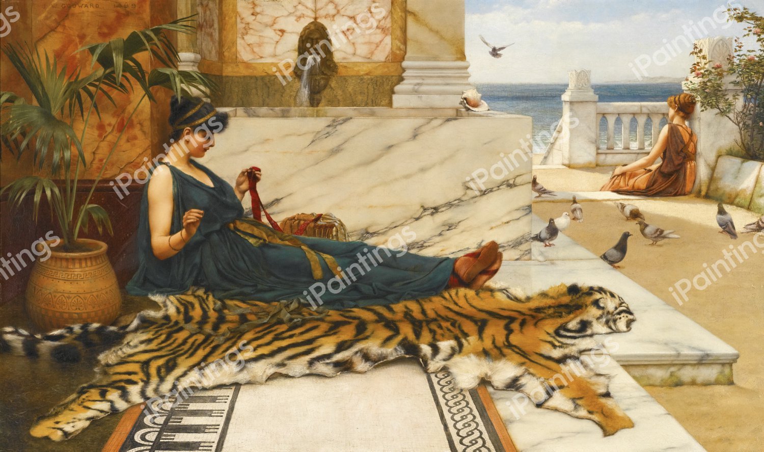 The Tigerskin (Sewing Girl). The painting by John William Godward