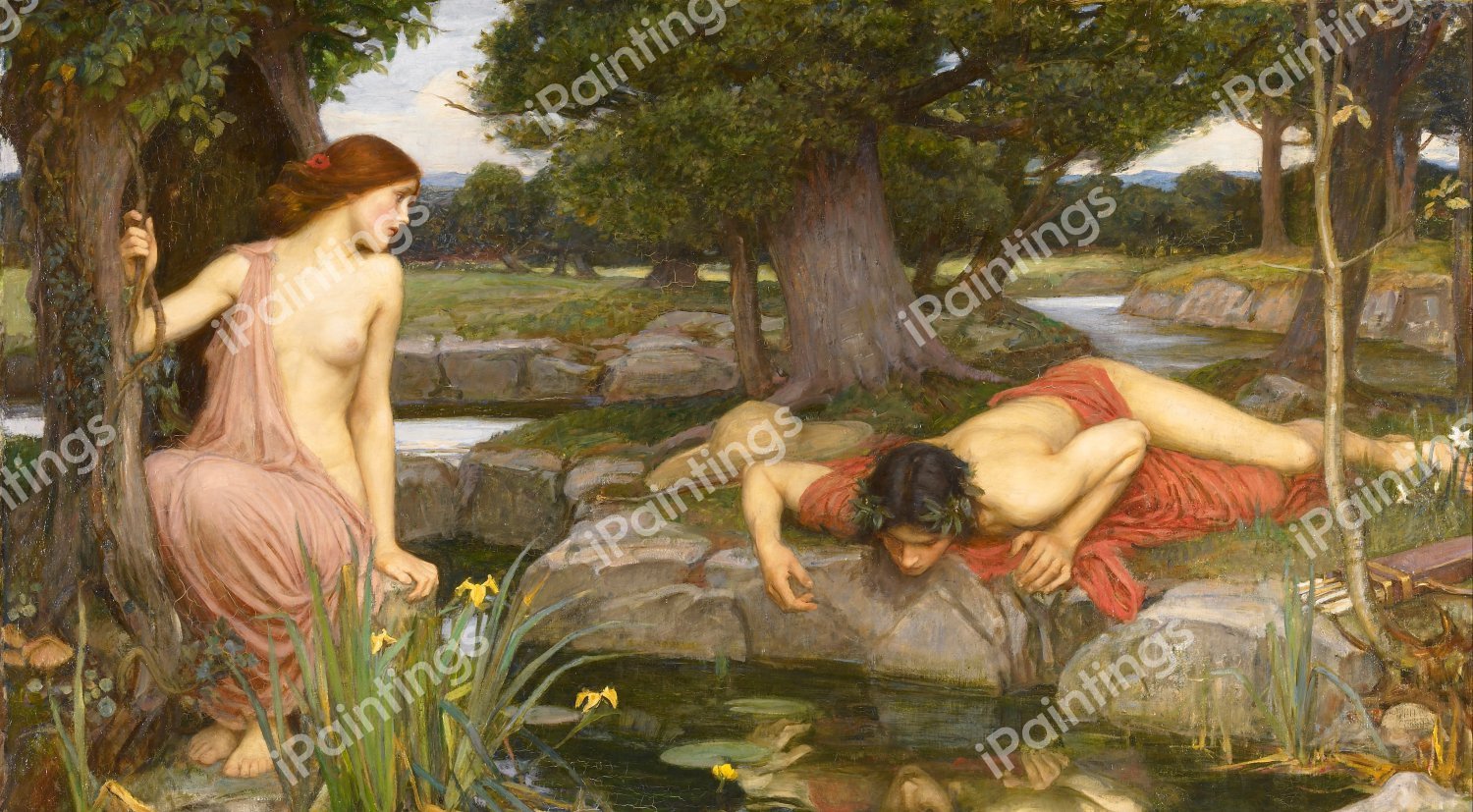 Garden with Echo and Narcissus. The painting by John William Waterhouse