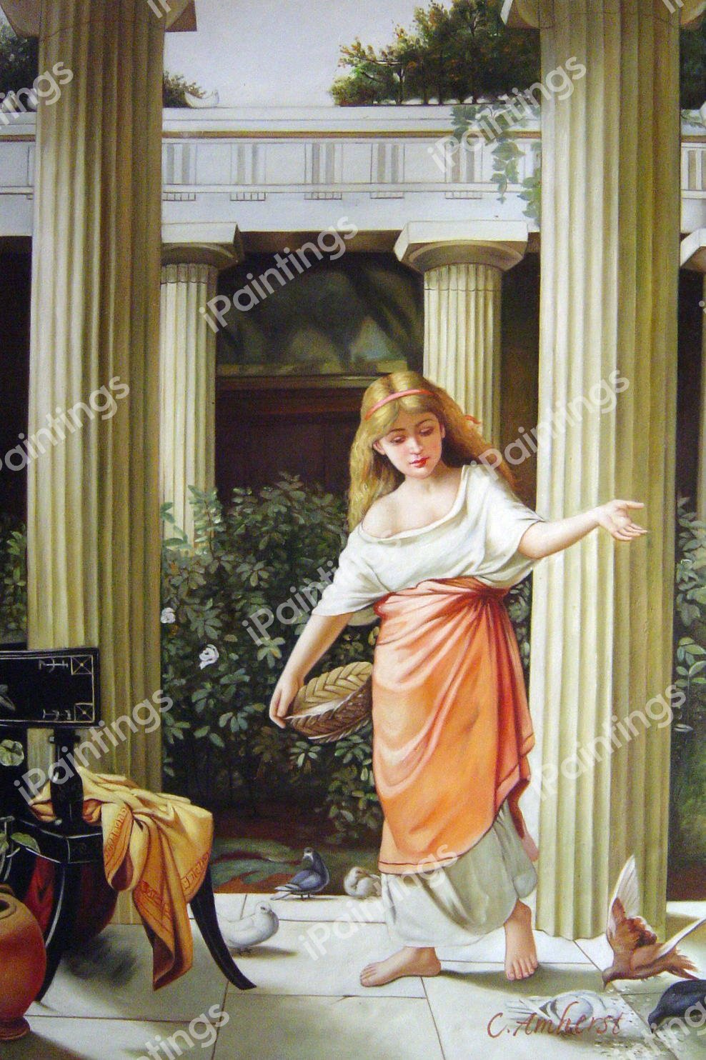 In The Peristyle. The painting by John William Waterhouse