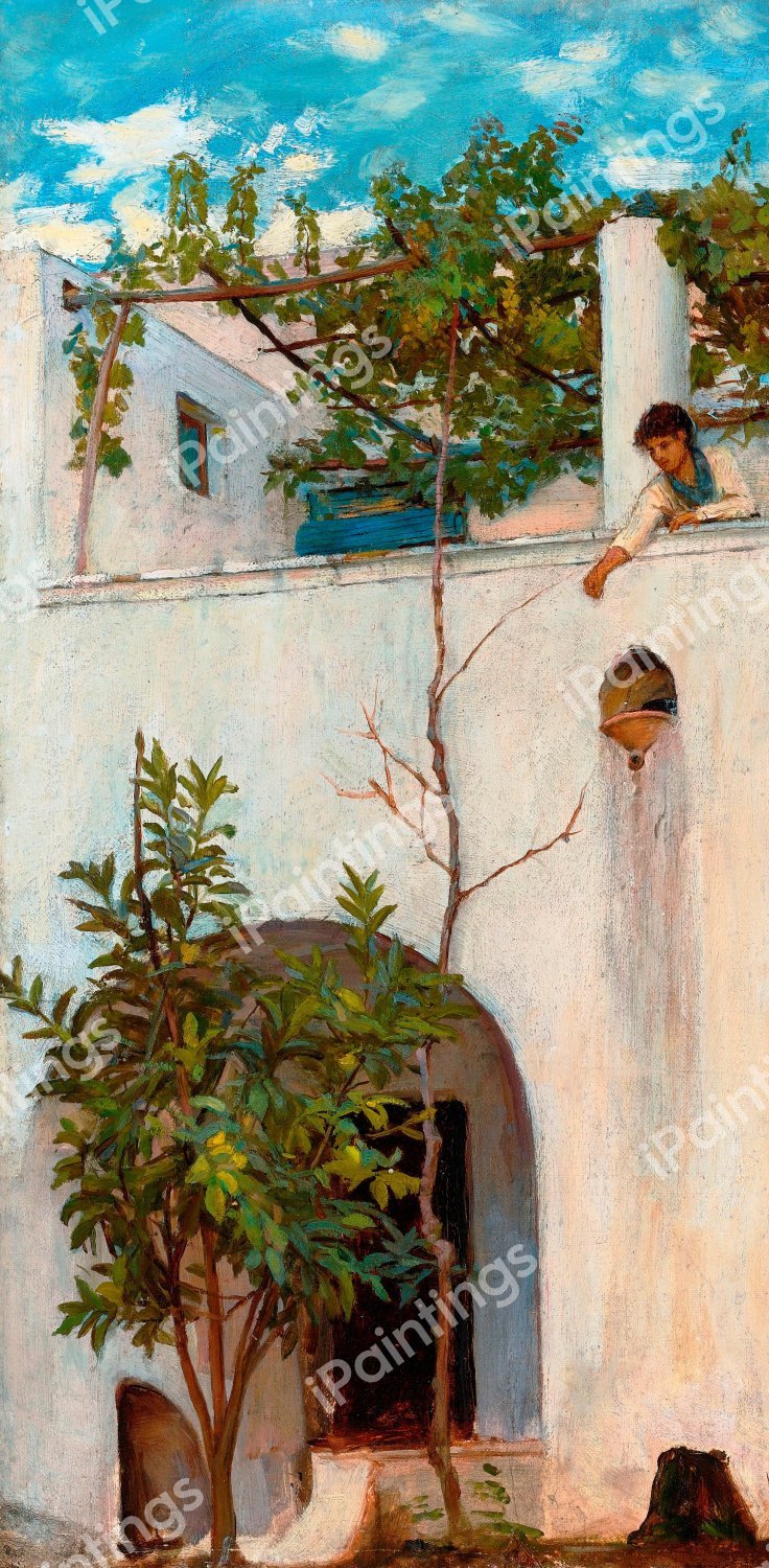 Lady on a Balcony, Capri. The painting by John William Waterhouse