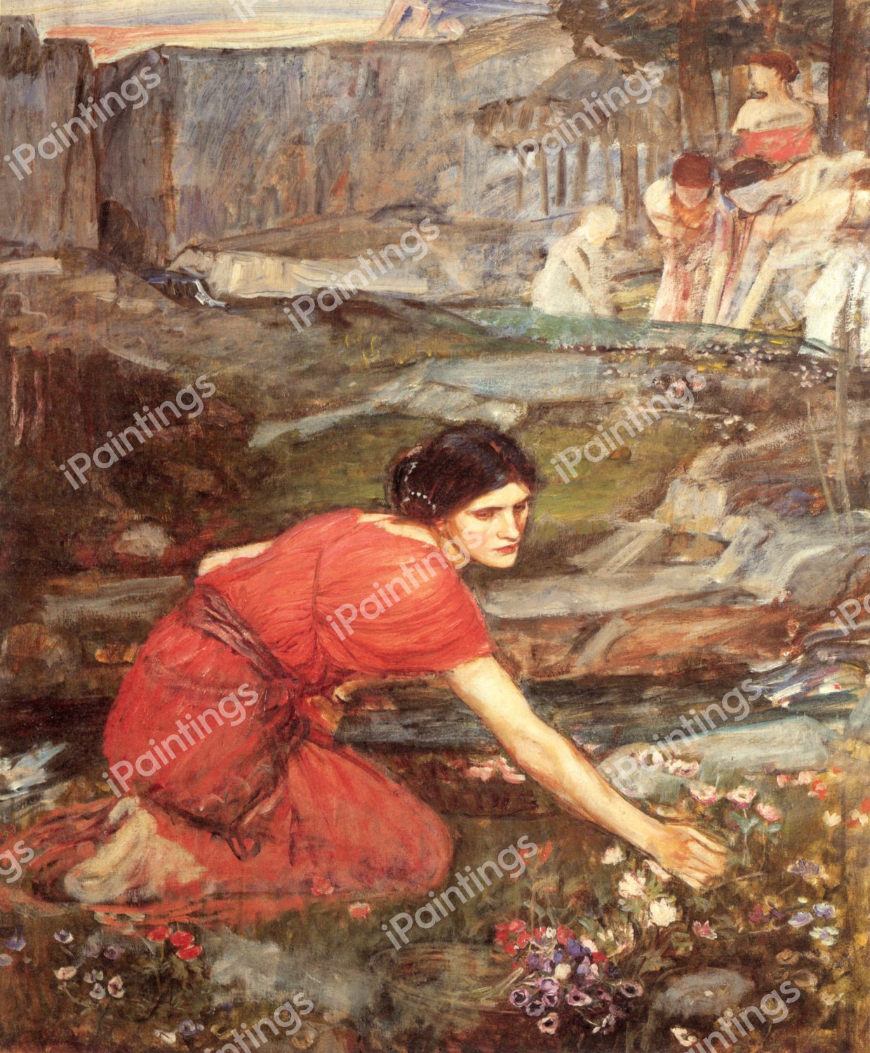 Maidens Picking Flowers. The painting by John William Waterhouse