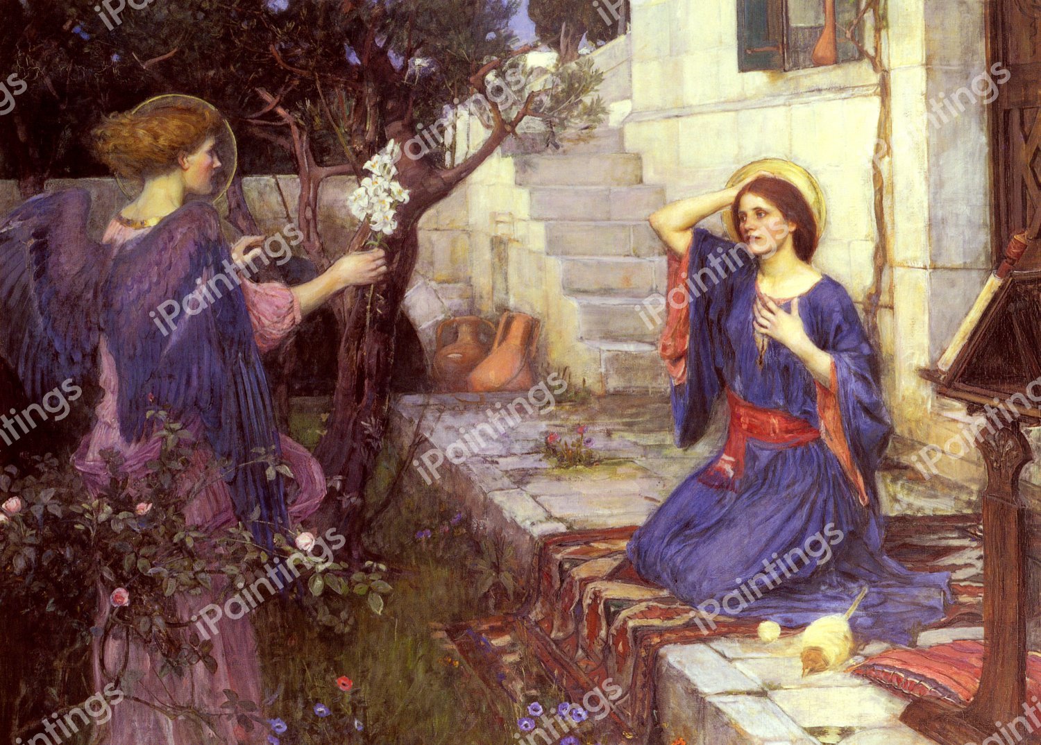 The Annunciation. The painting by John William Waterhouse