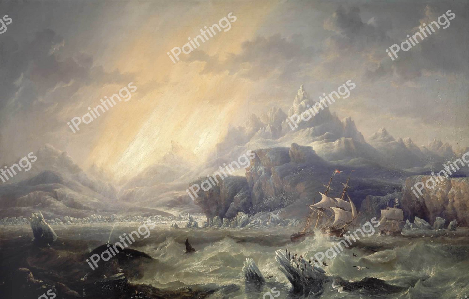 HMS Erebus and Terror in the Antarctic. The painting by John Wilson Carmichael
