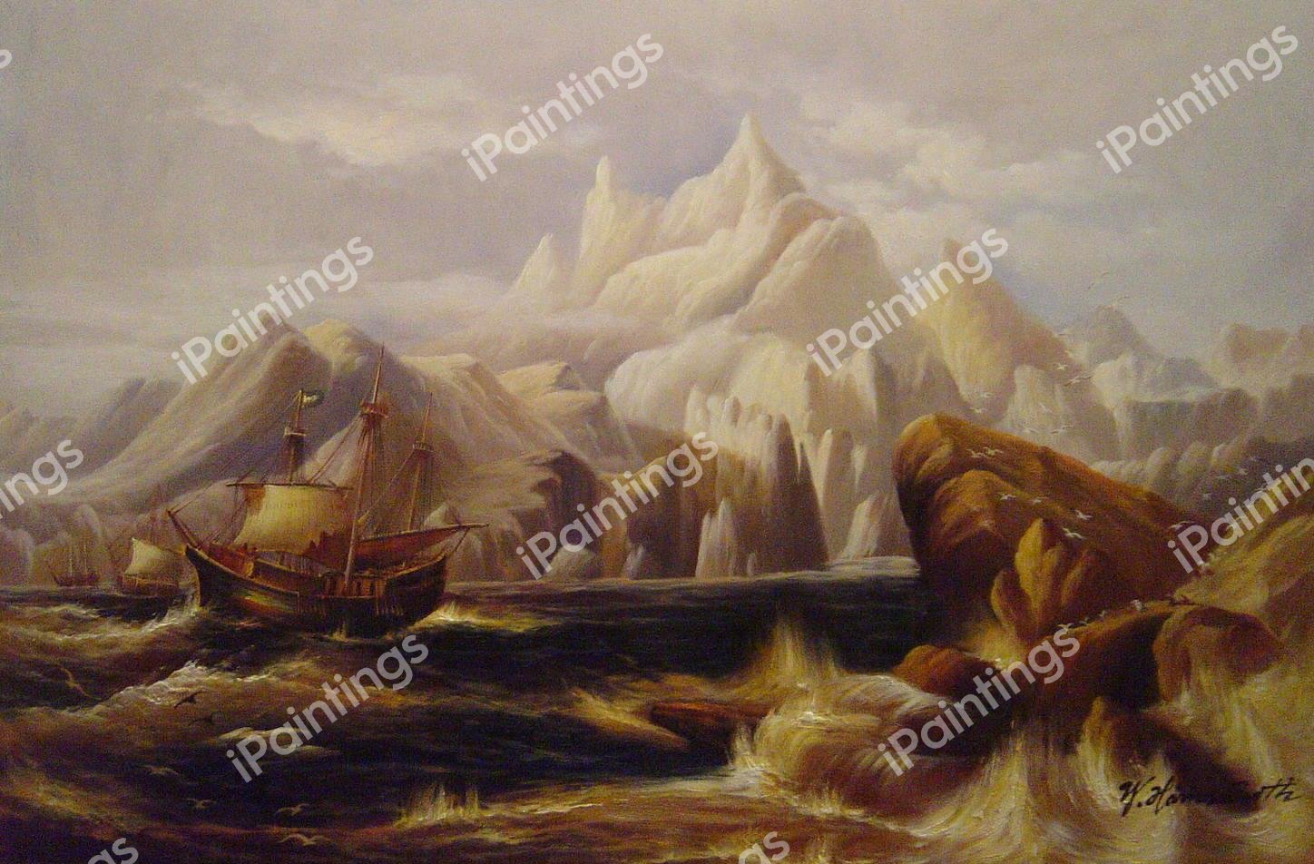 Sir Martin Frobisher&#39s Ships On The Second Voyage To Greenlan. The painting by John Wilson Carmichael