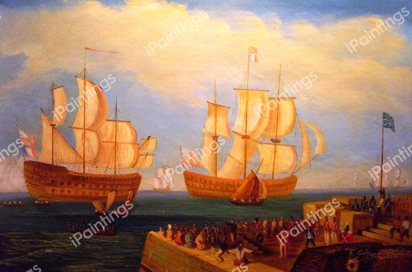 The Plymouth Harbour - Towing In. The painting by Joseph Mallard William Turner