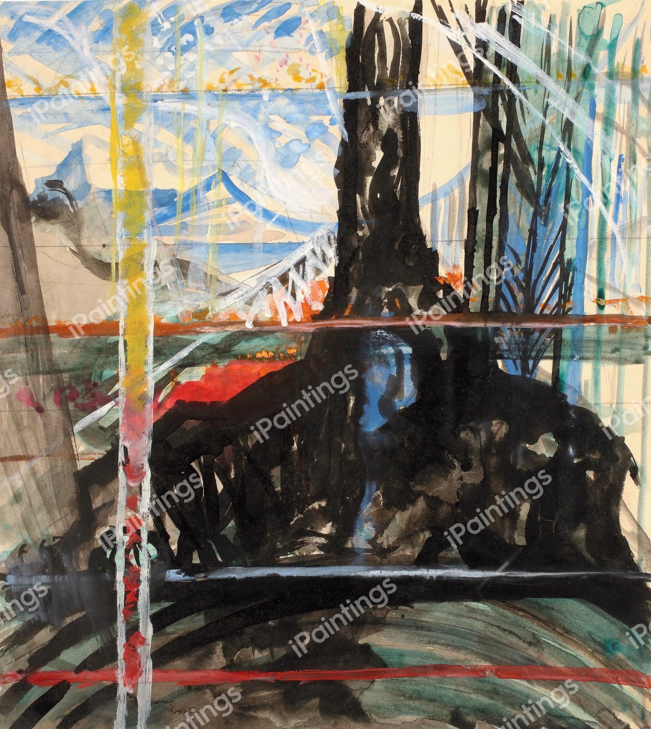 Abstraction: Red and Black. The painting by Joseph Stella