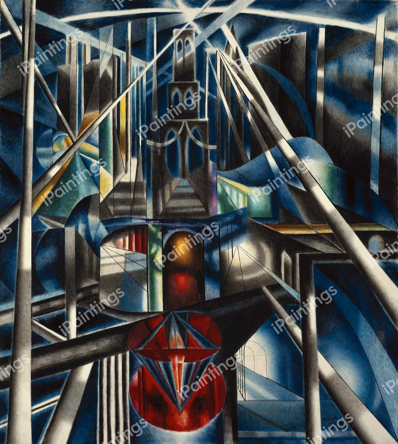 Old Brooklyn Bridge. The painting by Joseph Stella