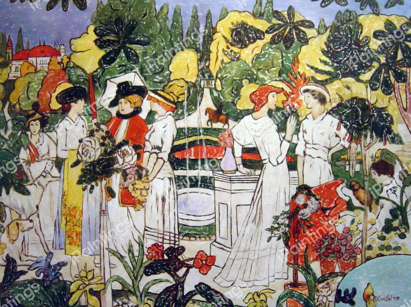 Women In A Garden. The painting by Jozsef Rippl-Ronai