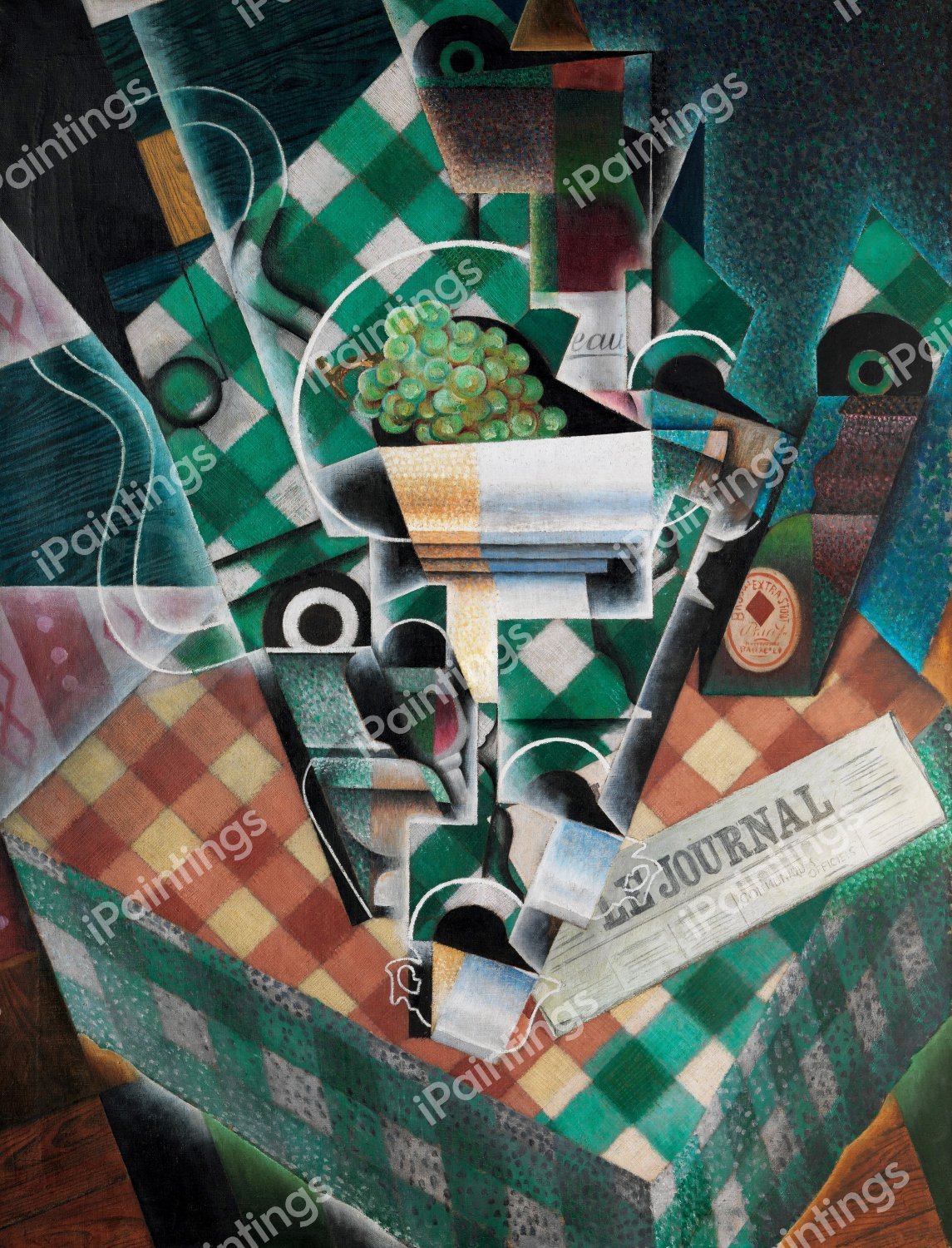A Still Life with Checked Tablecloth. The painting by Juan Gris