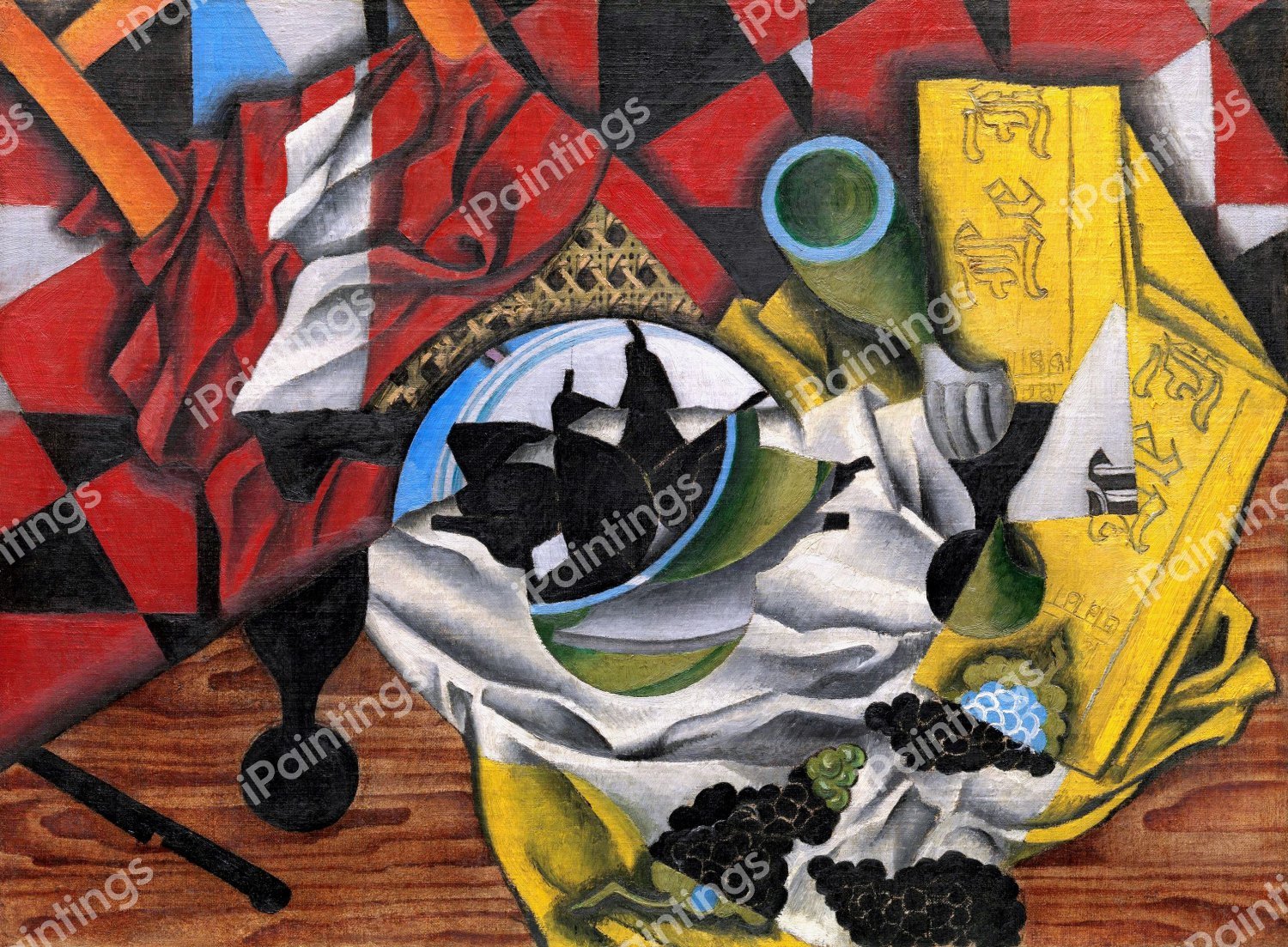 A View of Pears and Grapes on a Table. The painting by Juan Gris