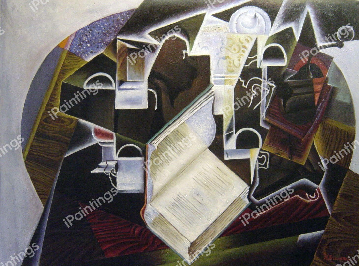 Book, Pipe And Glasses. The painting by Juan Gris