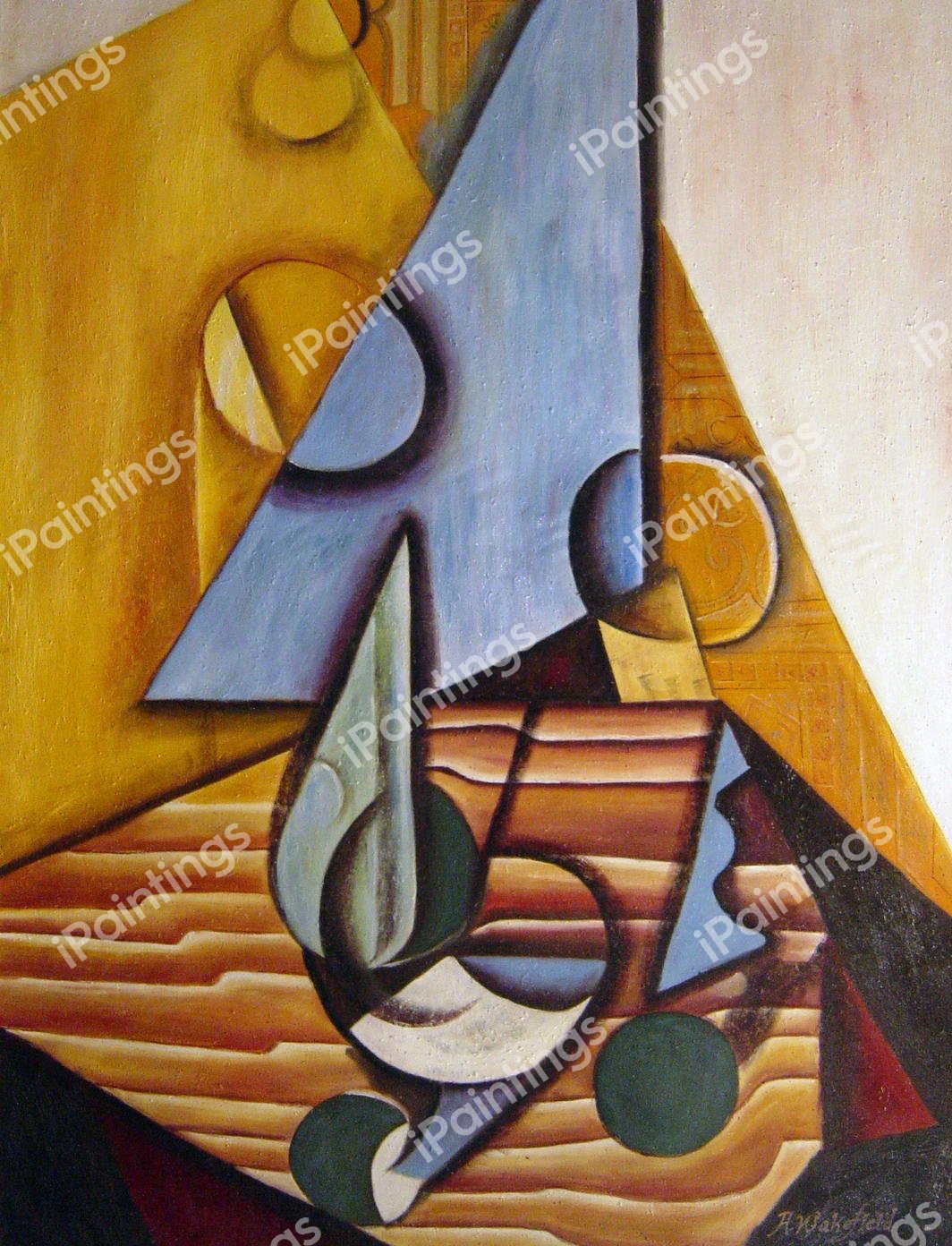 Bottle And Glass On A Table. The painting by Juan Gris