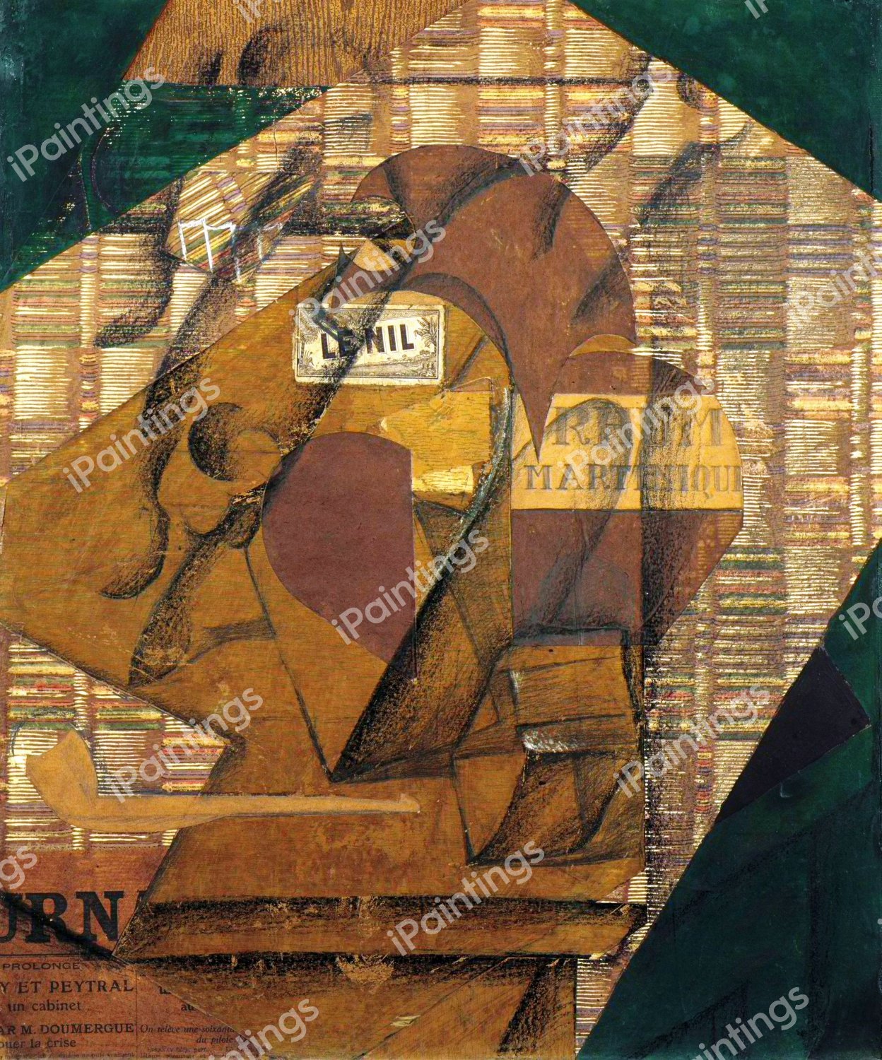 Bottle of Rum and Newspaper. The painting by Juan Gris